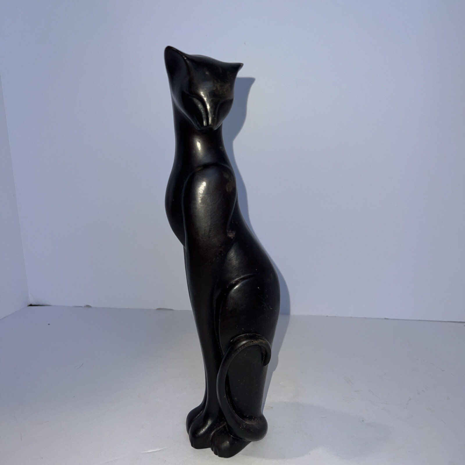 Elegant Sitting Cat Sculpture Dark Metal Art Figurine Home Decor Accent
