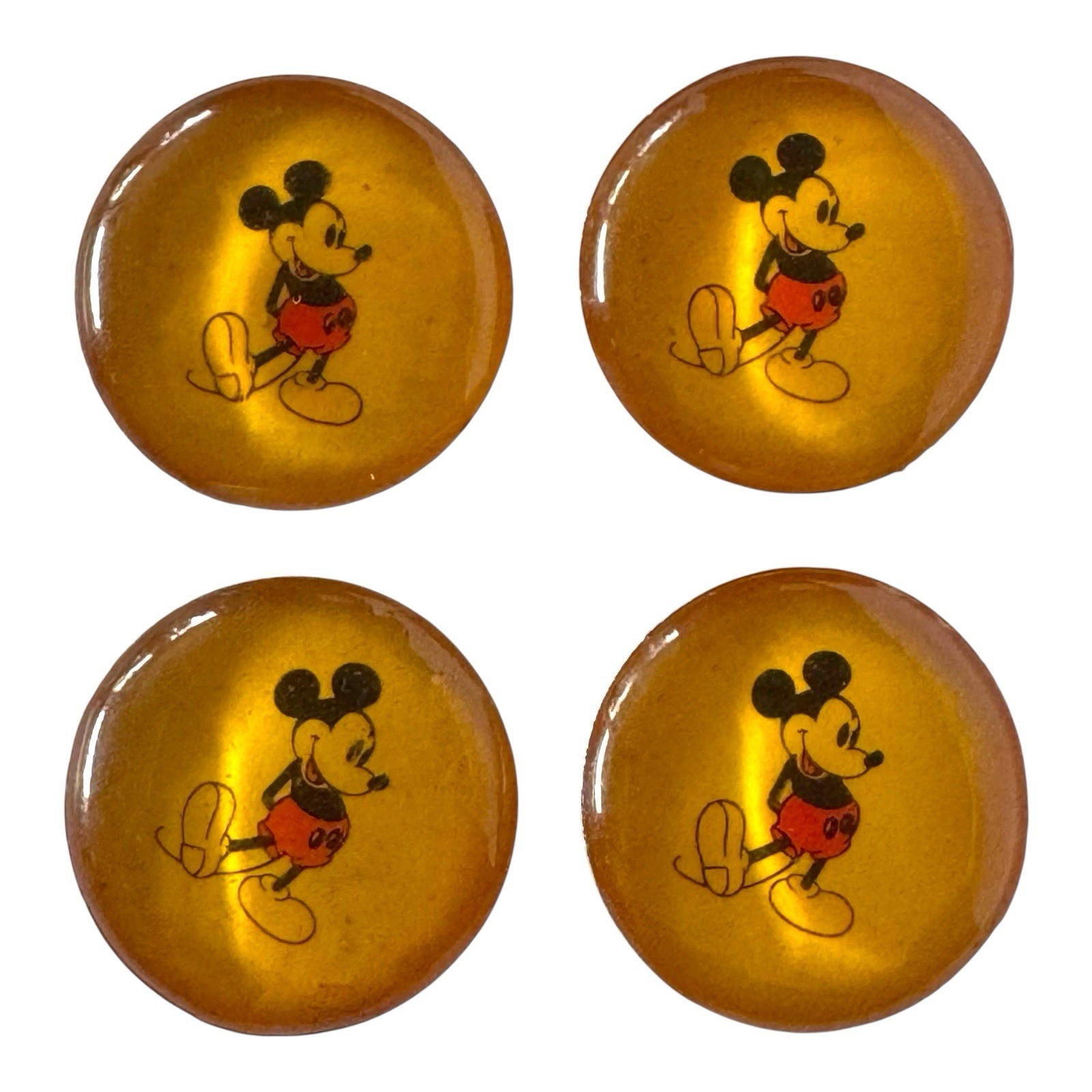 Vintage Mickey Mouse Celluloid Buttons Set of 4 Metal Back Shank 3/4 Inch Disney