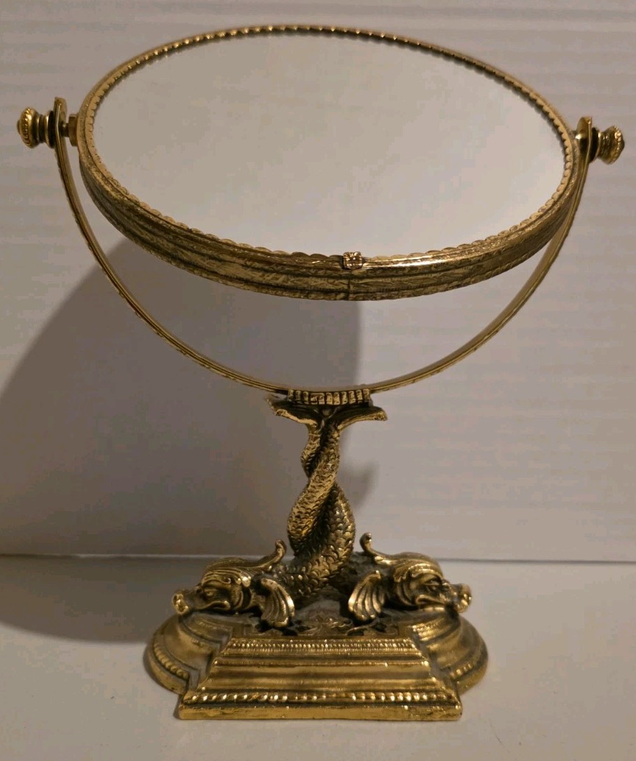 Rare 24k Gold Plated Stylebuilt Matson vanity Mirror Double Sided Serpent Stand