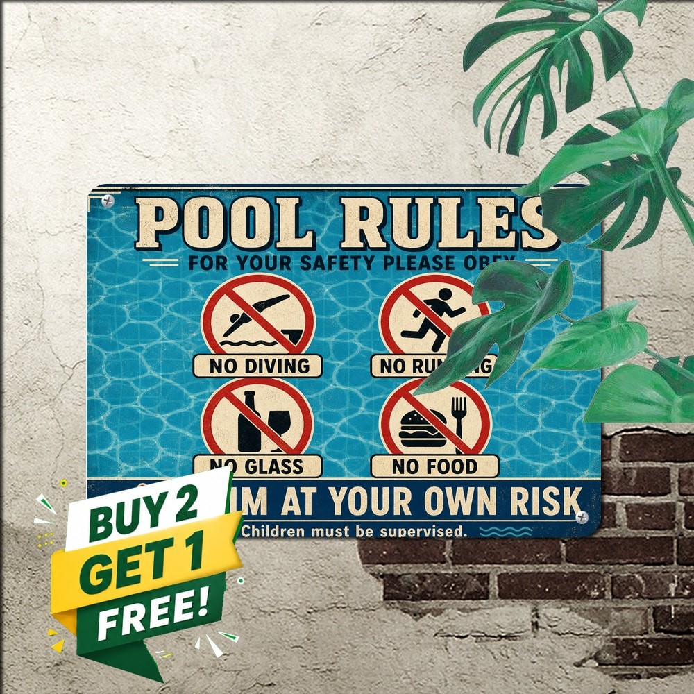 No Diving No Peeing Pool Rules Sign Outdoor Swim Area Decor Metal Plaque