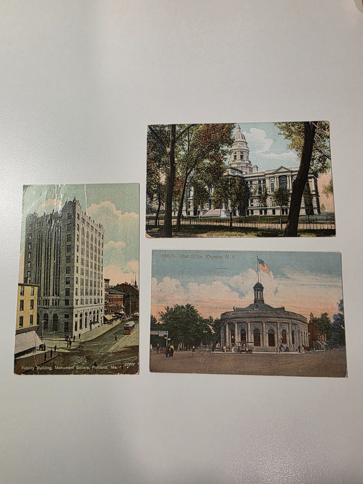 3 Used Antique Postcards-1913 Kingston, N.Y./1912 Cheyenne, Wyo./1914 PortlandME