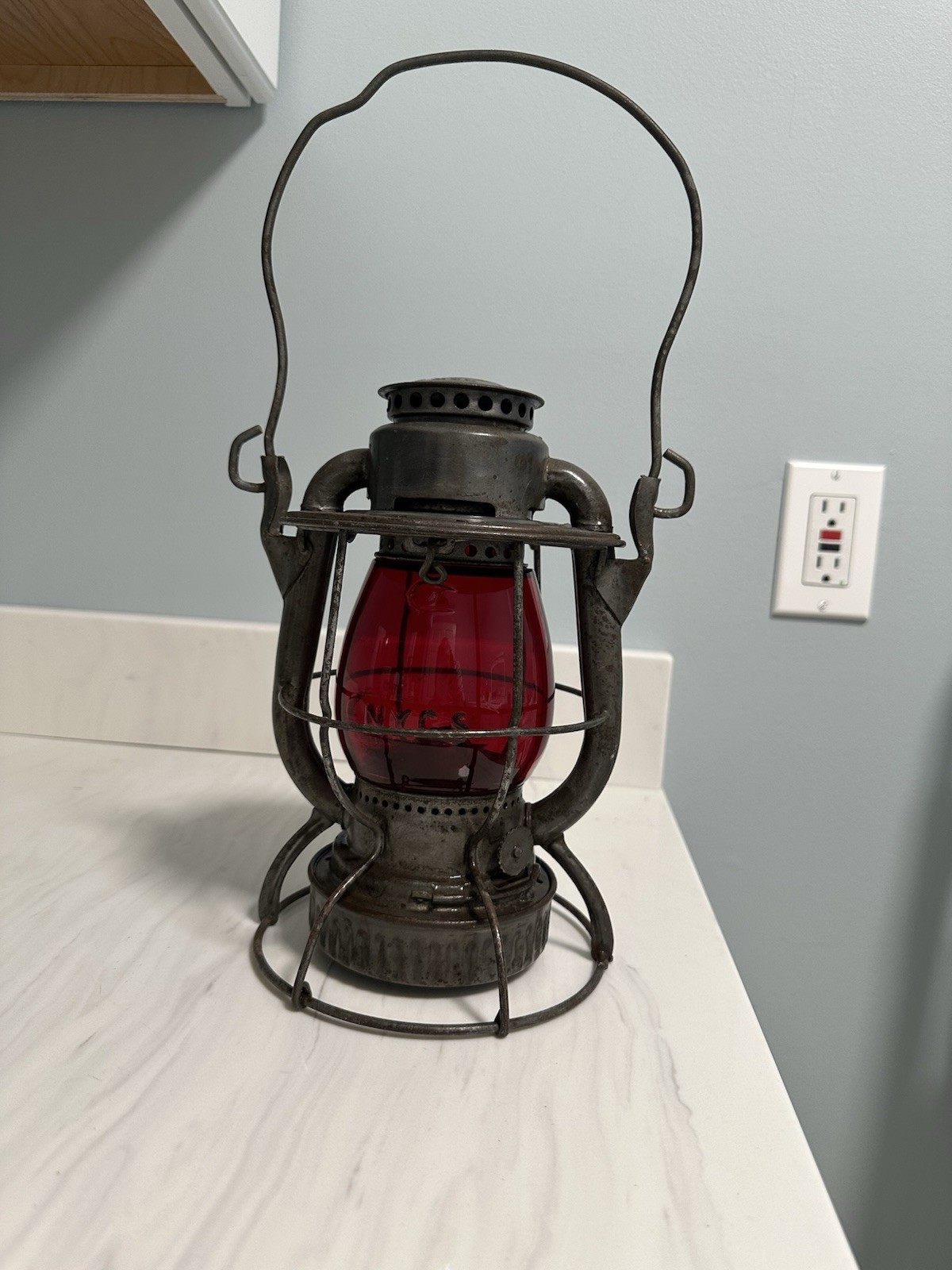 Dietz Vesta Railroad Lantern with N.Y.C.S. Embossed Ruby Red Globe