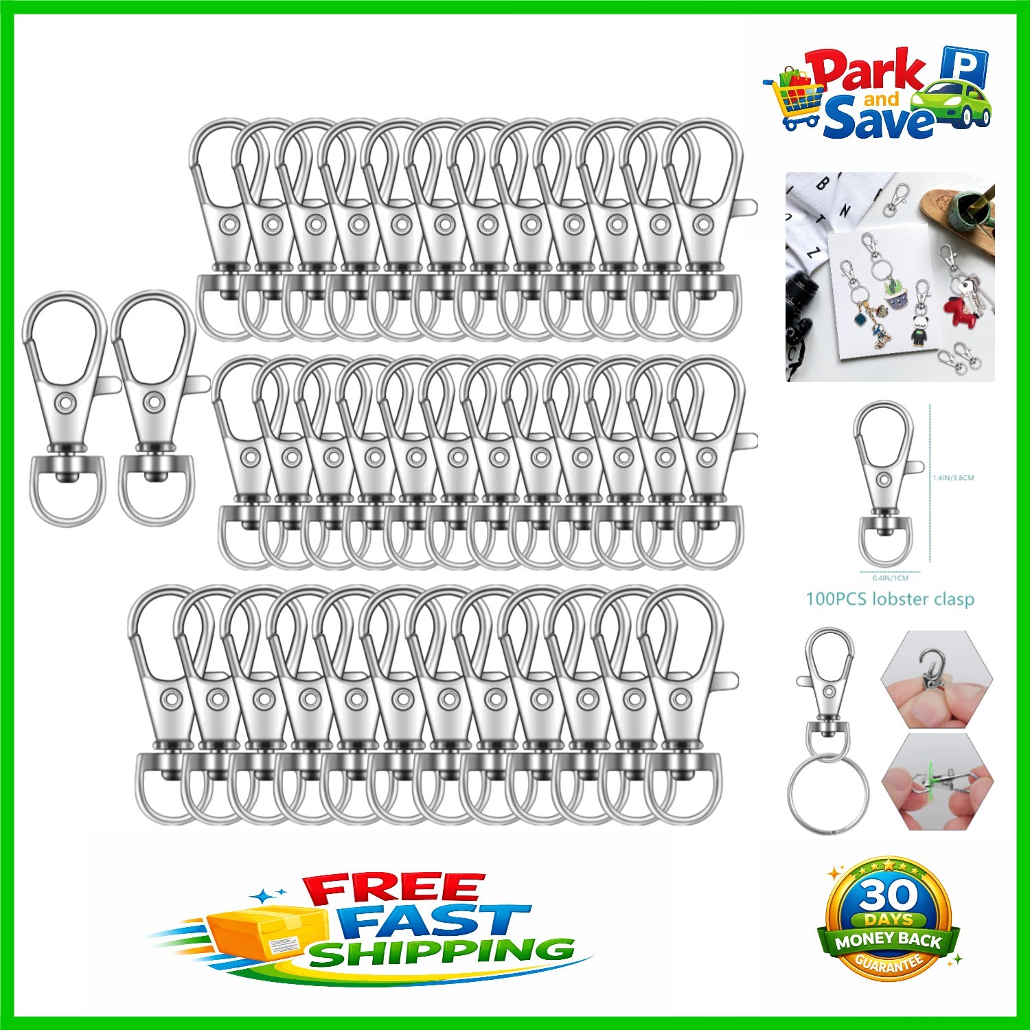 Versatile 50-Pack Keychain Clip Hooks - 1.4 Inch Swivel Lobster Claw Clasps