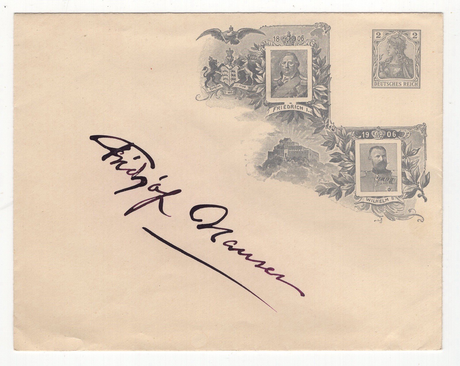 ORIGINAL FRIDTJOF NANSEN SIGNED 1906 GERMAN COVER AUTOGRAPH -POLAR EXPLORER