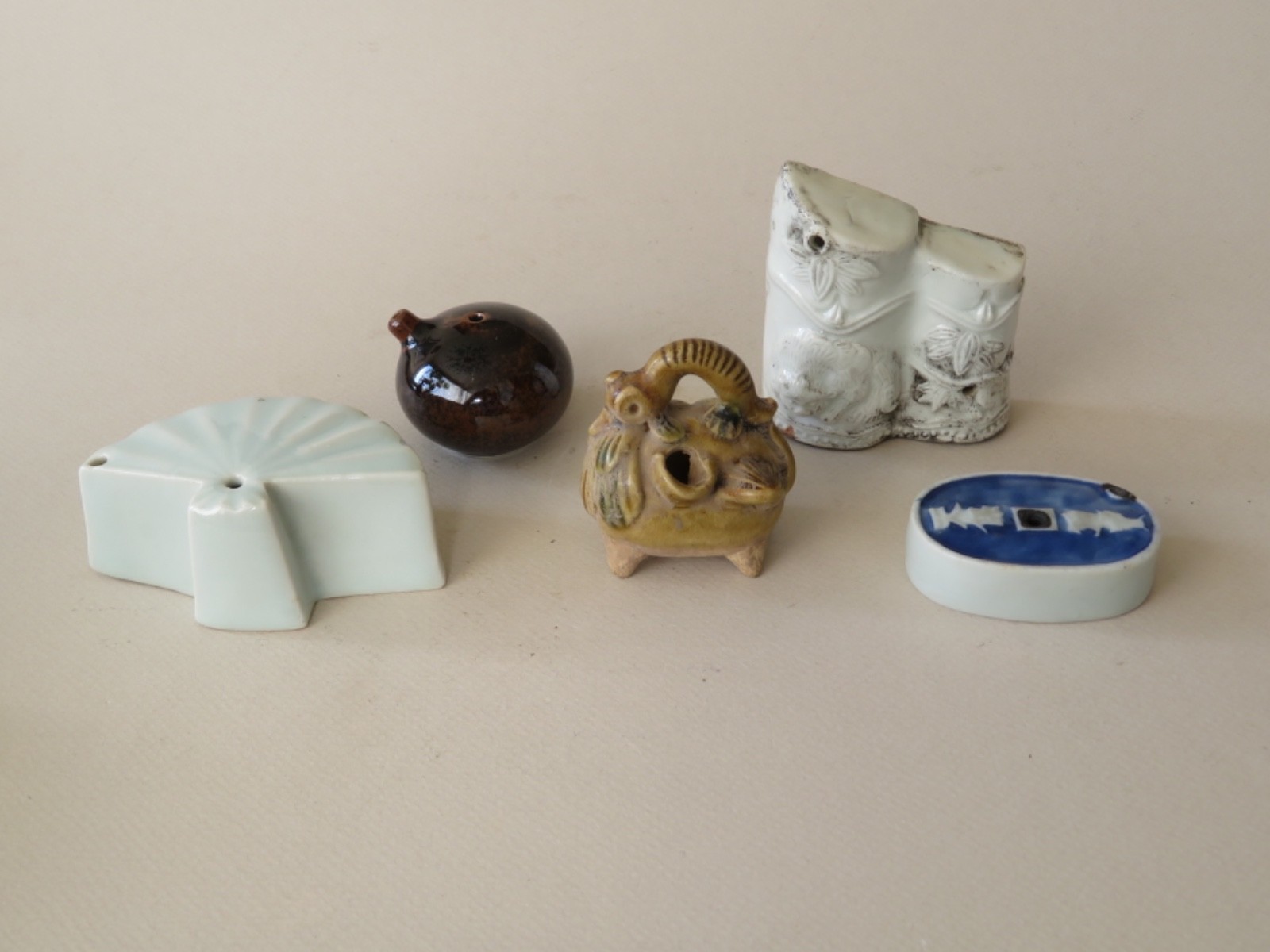5 ASIAN WATER DROPPERS - CHINESE, JAPANESE, KOREAN - FAN, BAMBOO, ANIMAL, 5 ASIAN WATER DROPPERS - CHINESE, JAPANESE, KOREAN - FAN, BAMBOO, ANIMAL,