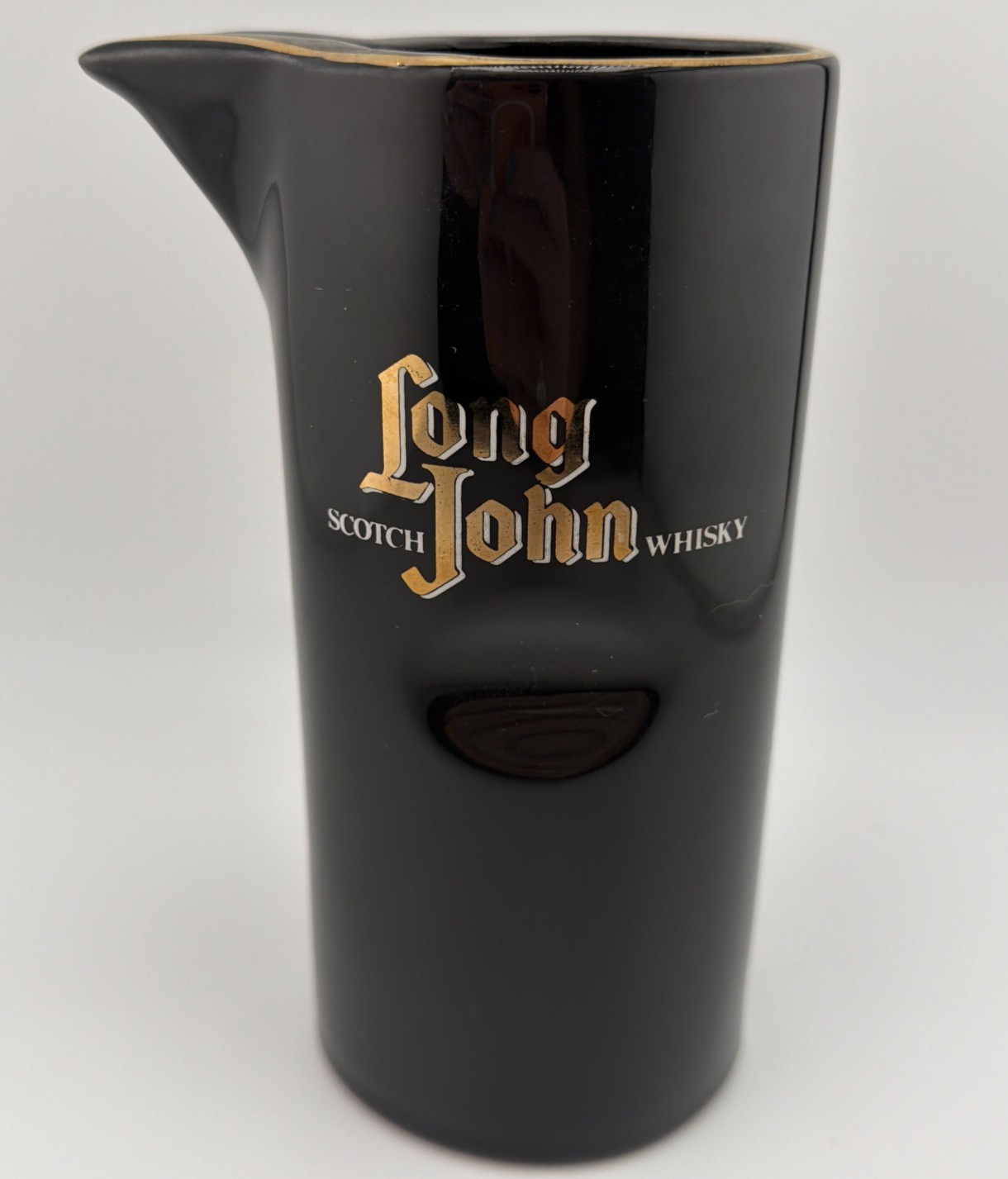 Vintage Long John Scotch Whisky Pitcher Black w/ Gold Gild 7\