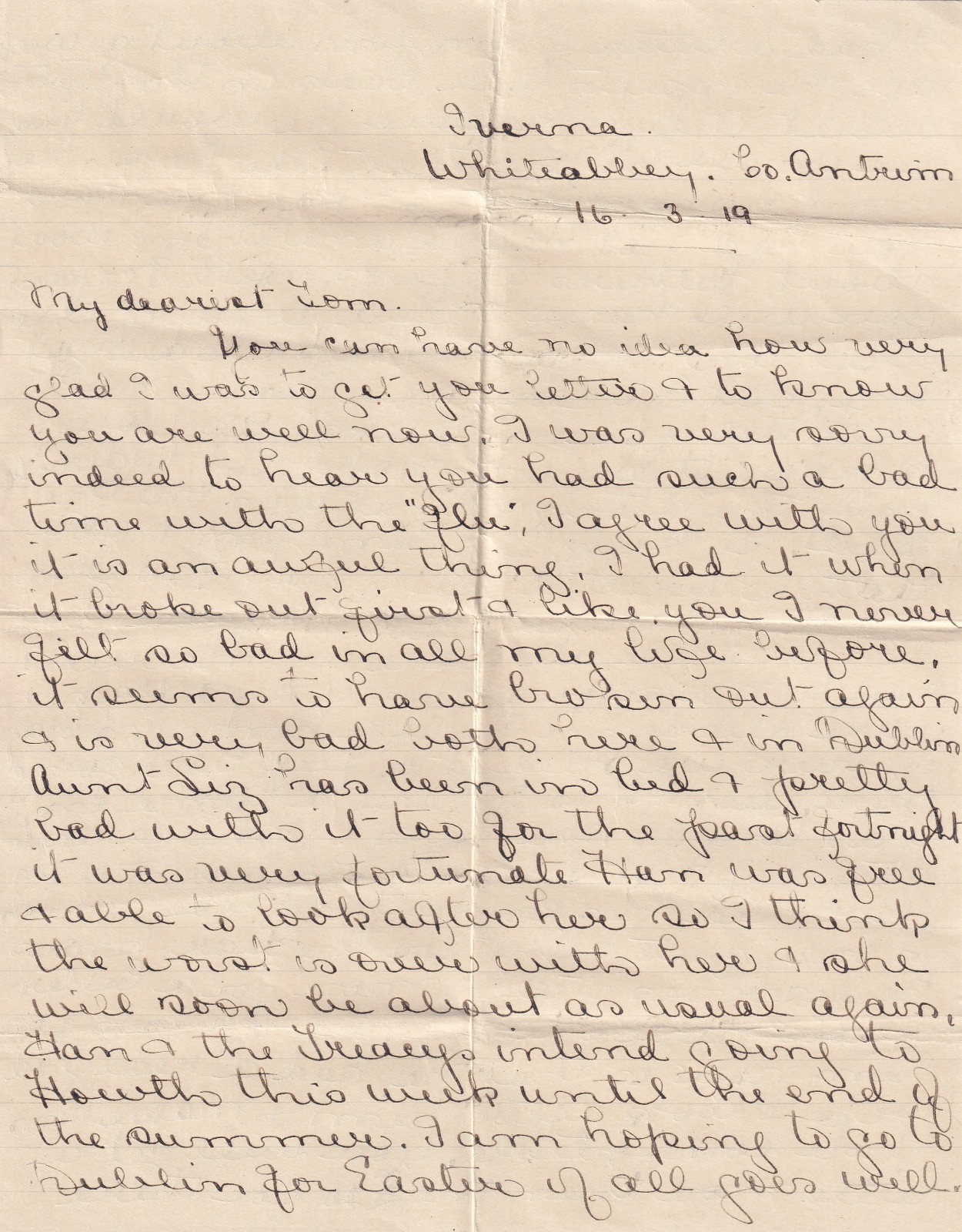 1919 Irish Handwritten Letter Mentions Spanish Flu Pandemic & Inheritance