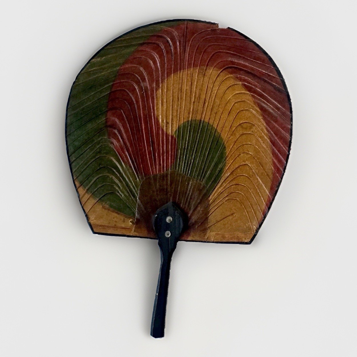 Antique Korean Jeoson Painted Tae-Geuk Buche Taegeuk Hand Fan