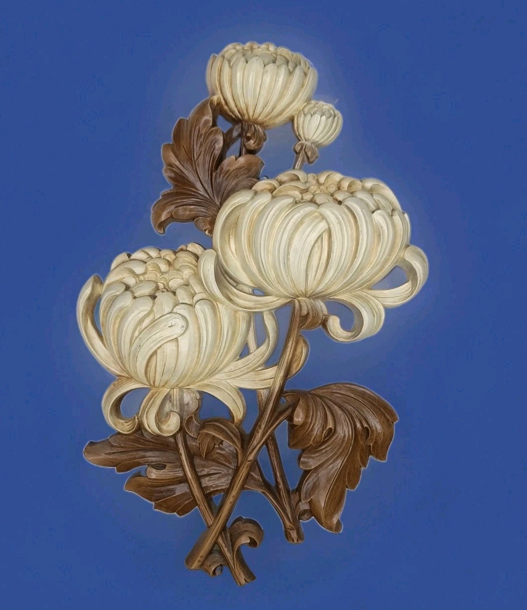 Vtg Homco Syroco Floral Mums  Wall Art Plaque 4460 Gold Accent Cottage Decor 