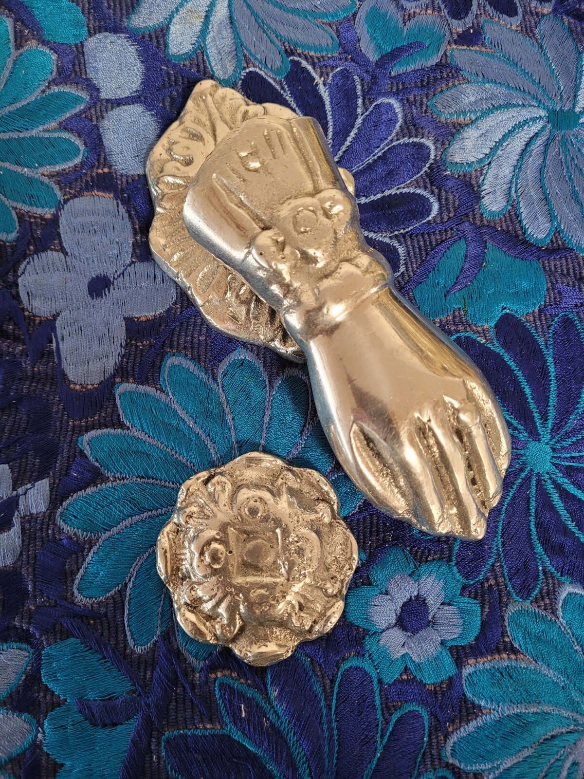 Pewter Mexican Hand Door Knocker Doorknocker, 2 piece