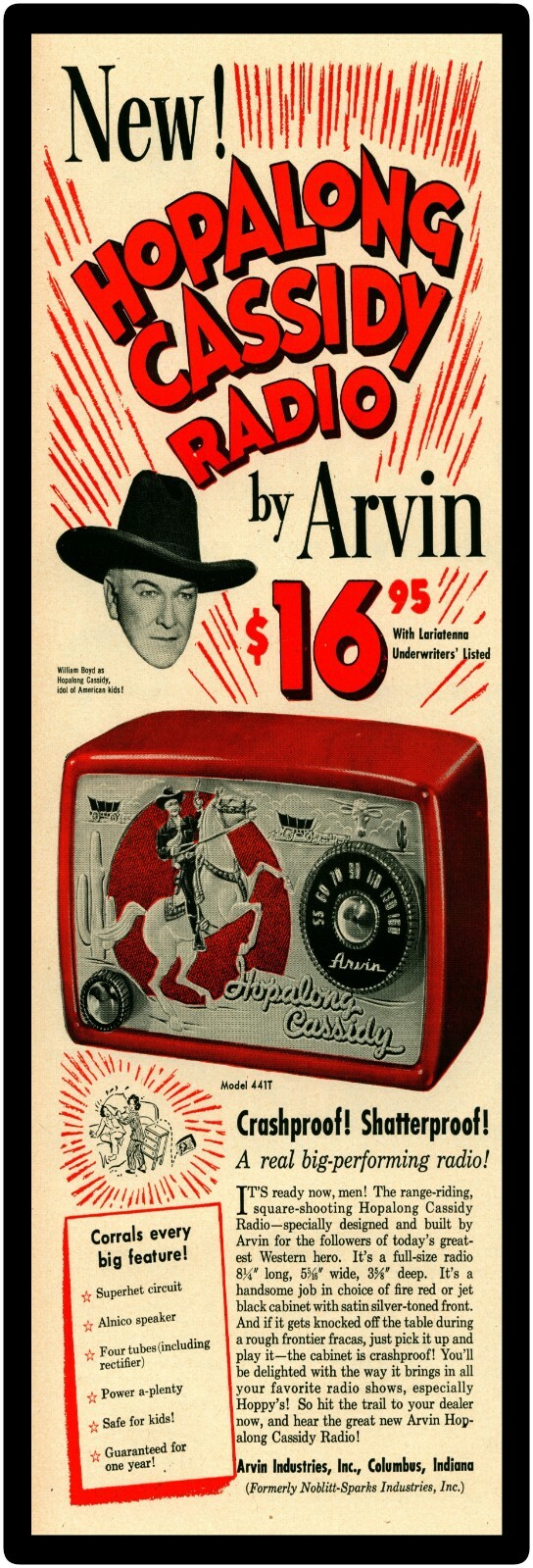 Hopalong Cassidy Arvin Radio Sign, 12\