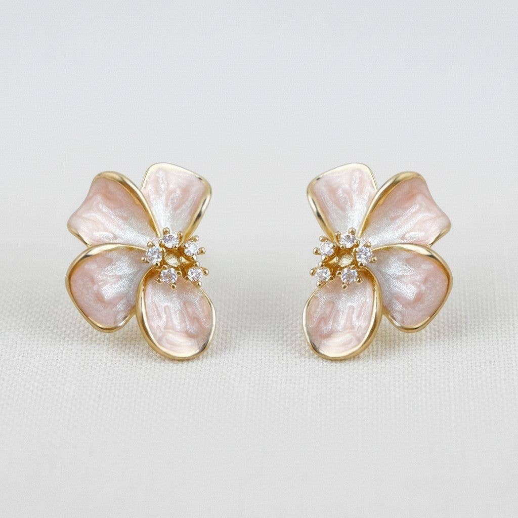 Floral Enamel Drop Earrings with Sparkling Accents Floral Enamel Drop Earrings with Sparkling Accents