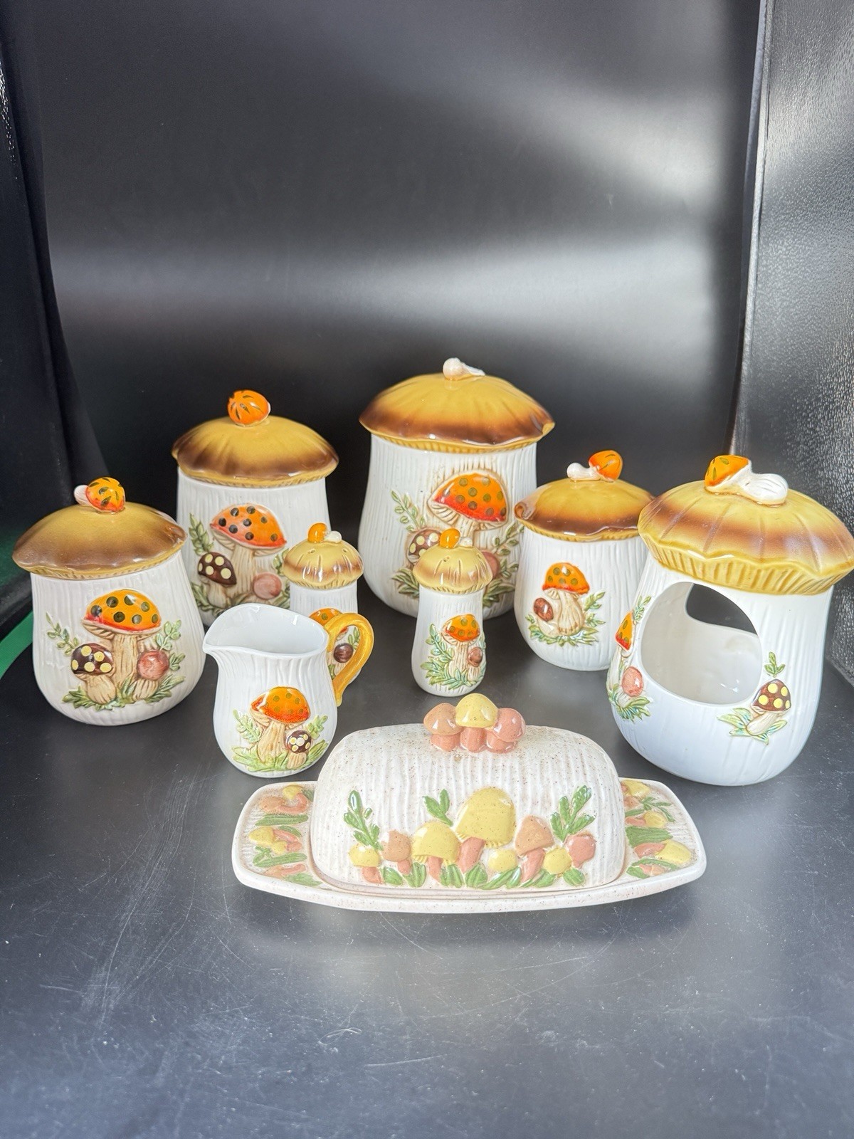 Vintage 1978 Sears Mushroom Ceramic Kitchen Set Japan DAMAGED READ