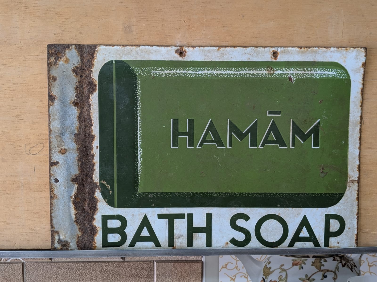 Vintage Double Sided Porcelain Enamel Sign Hamam Bath Soap Tata 501 TOMCO Board