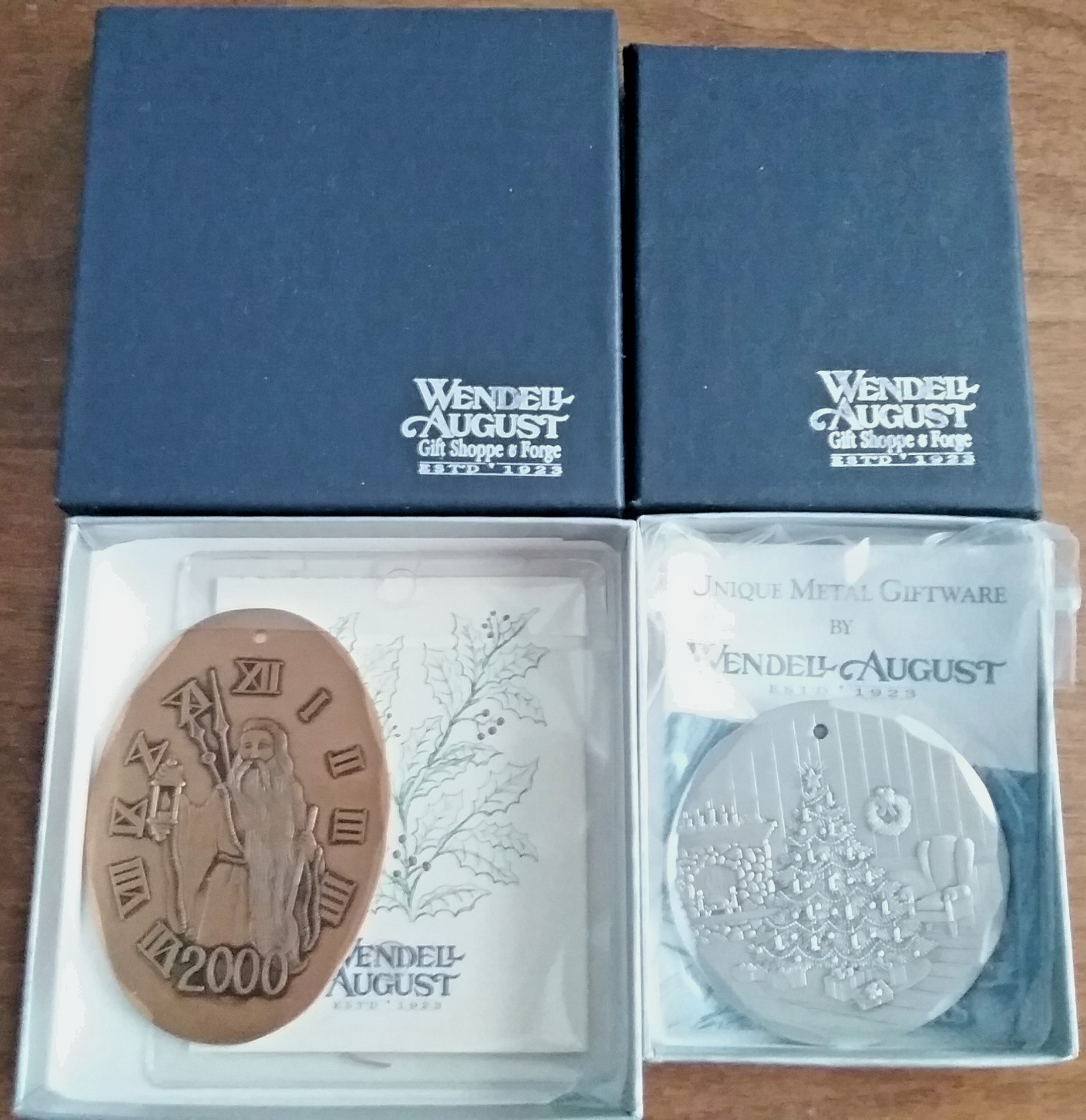 Wendell August Forge Christmas Ornaments  1998 Christmas Tree & 2000 Father Time