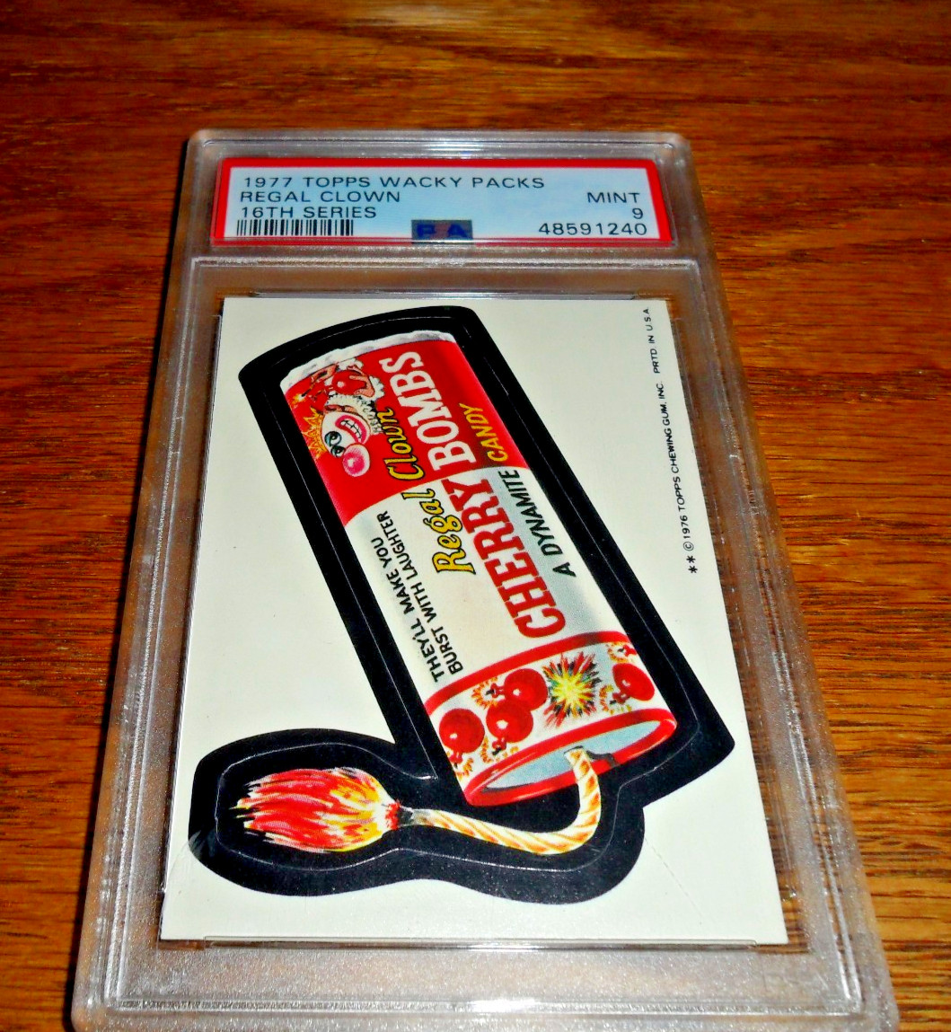 1976 1977 Topps Wacky Packs PACKAGES Ser. 16 REGAL CLOWN Cherry Bombs PSA 9 MINT