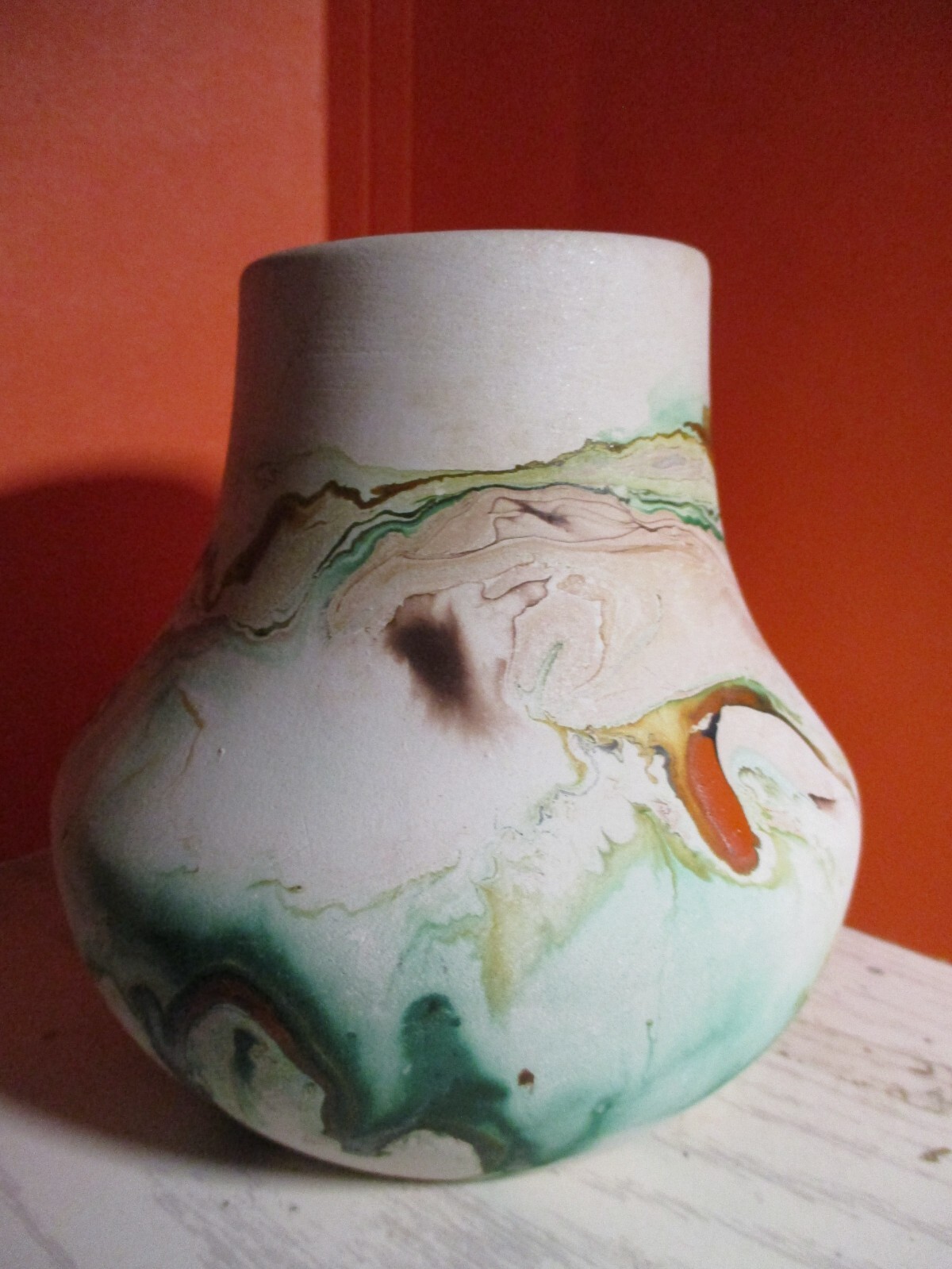 Vtg Nemadji Pottery Hand Made Native Clay Southwester Swirl Vase 5