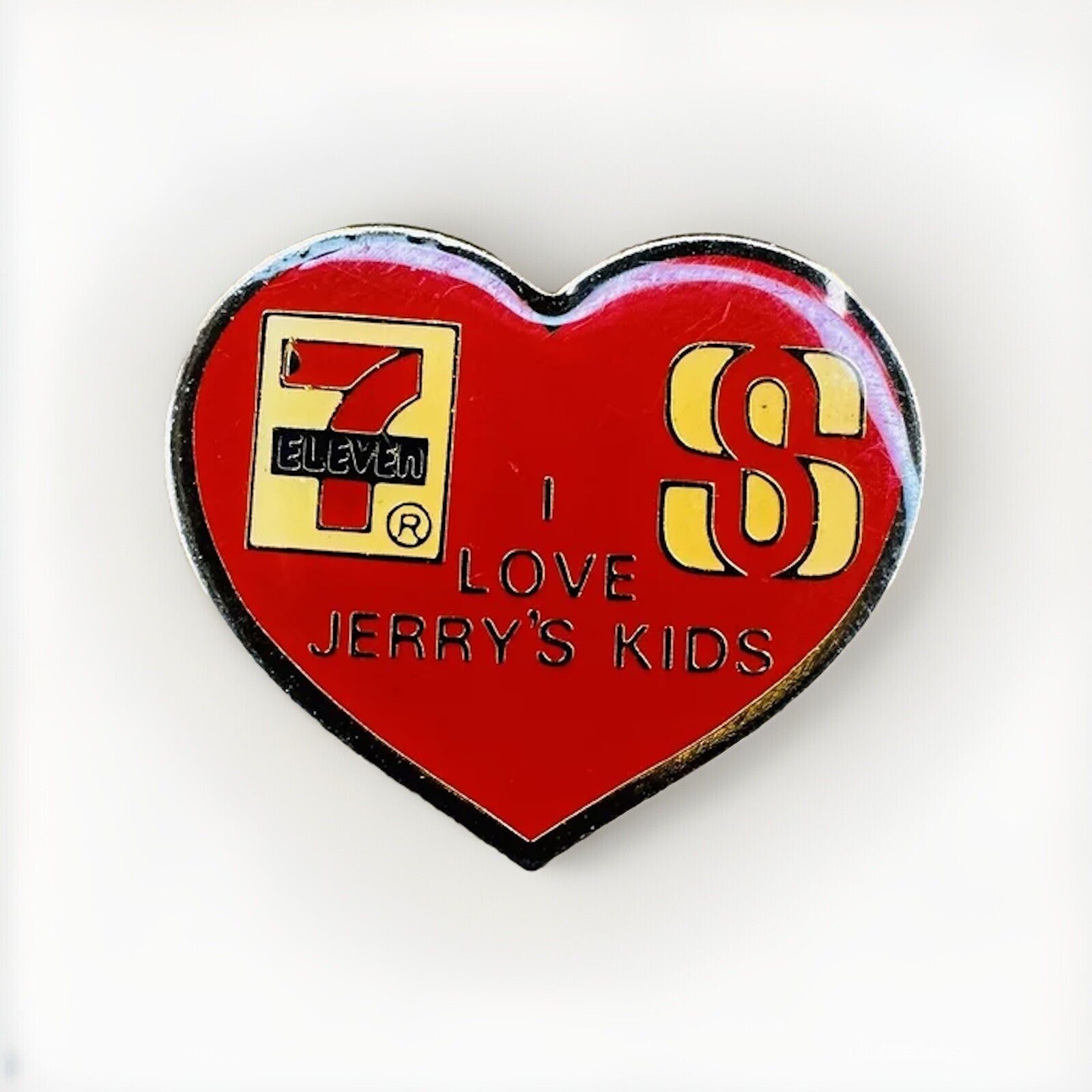 Vintage 7 Eleven Jerry’s Kids Heart Enamel Lapel Pin  Hat Tie Tac P135