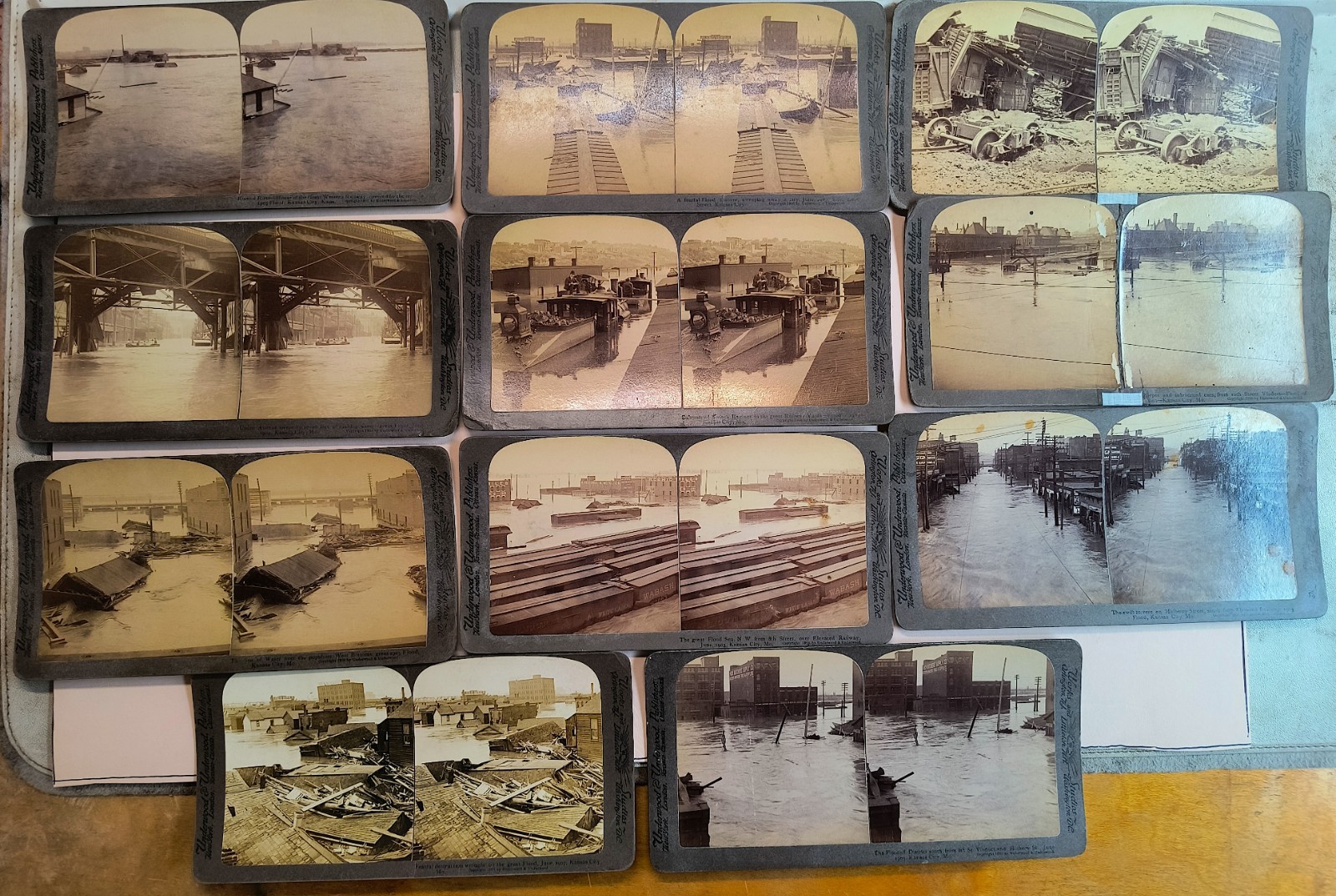 Kansas City MO Lot 11 Railroad round house Yards flood Santa Fe Mopac Stereoview
