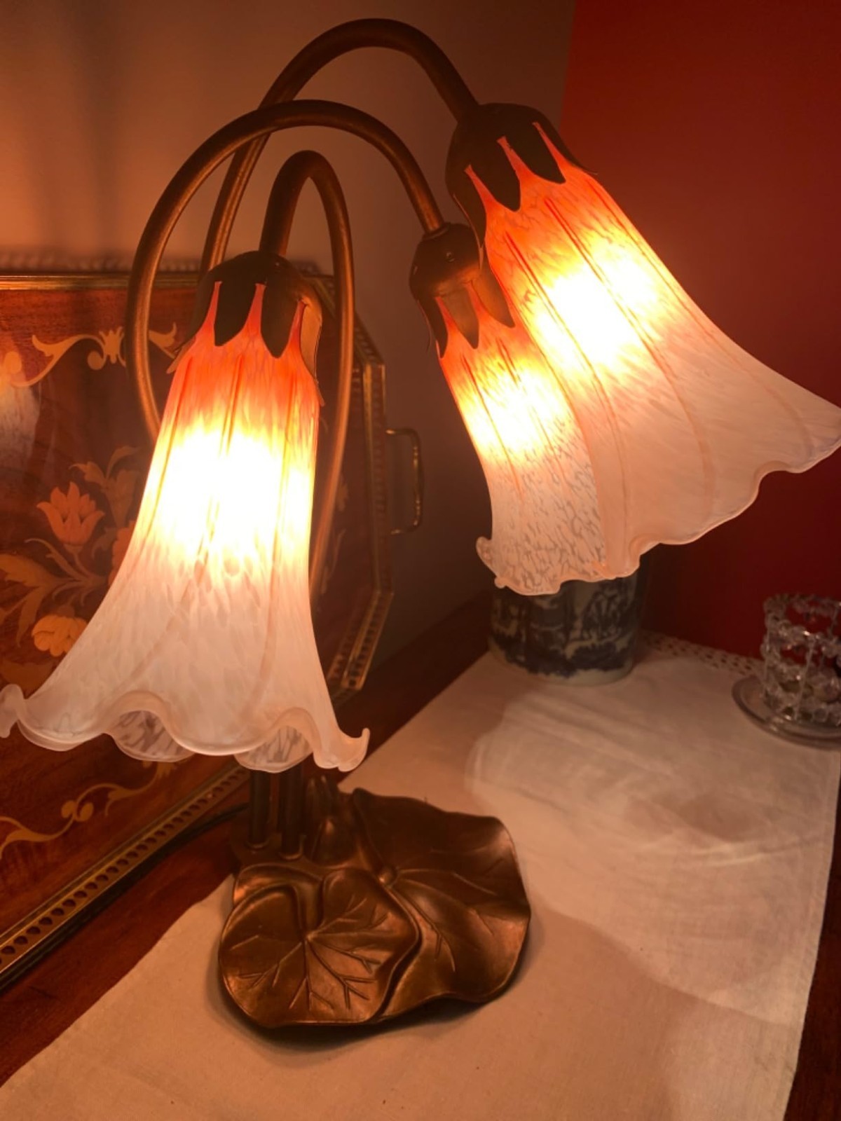 Lily Flower Blown Glass Lampshade Yellow Light Red Replacement Lamp Shade Shell