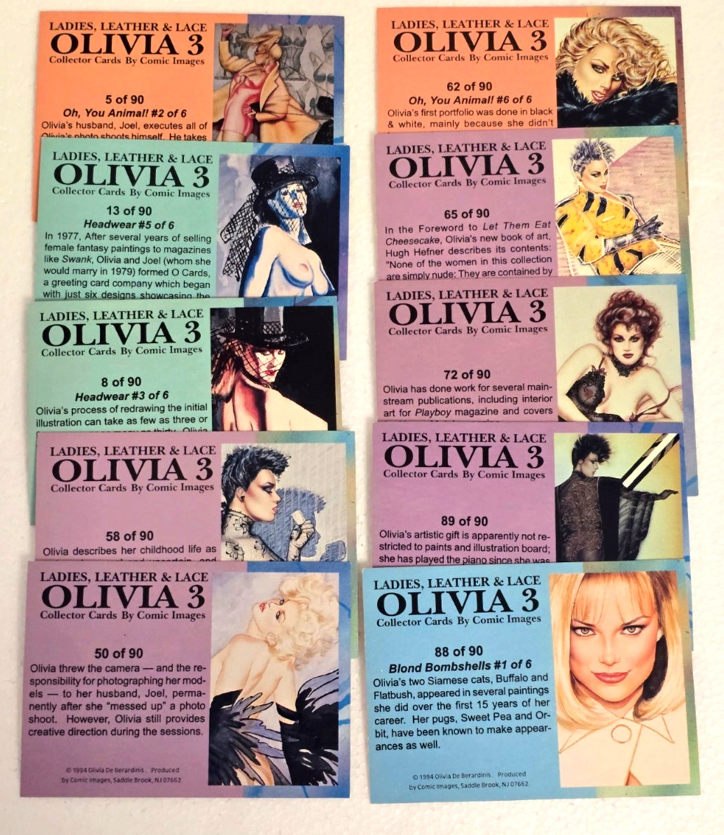 1994 OLIVIA 3: LADIES, LEATHER & LACE (Lot of 10 Collector Cards)by Comic Images