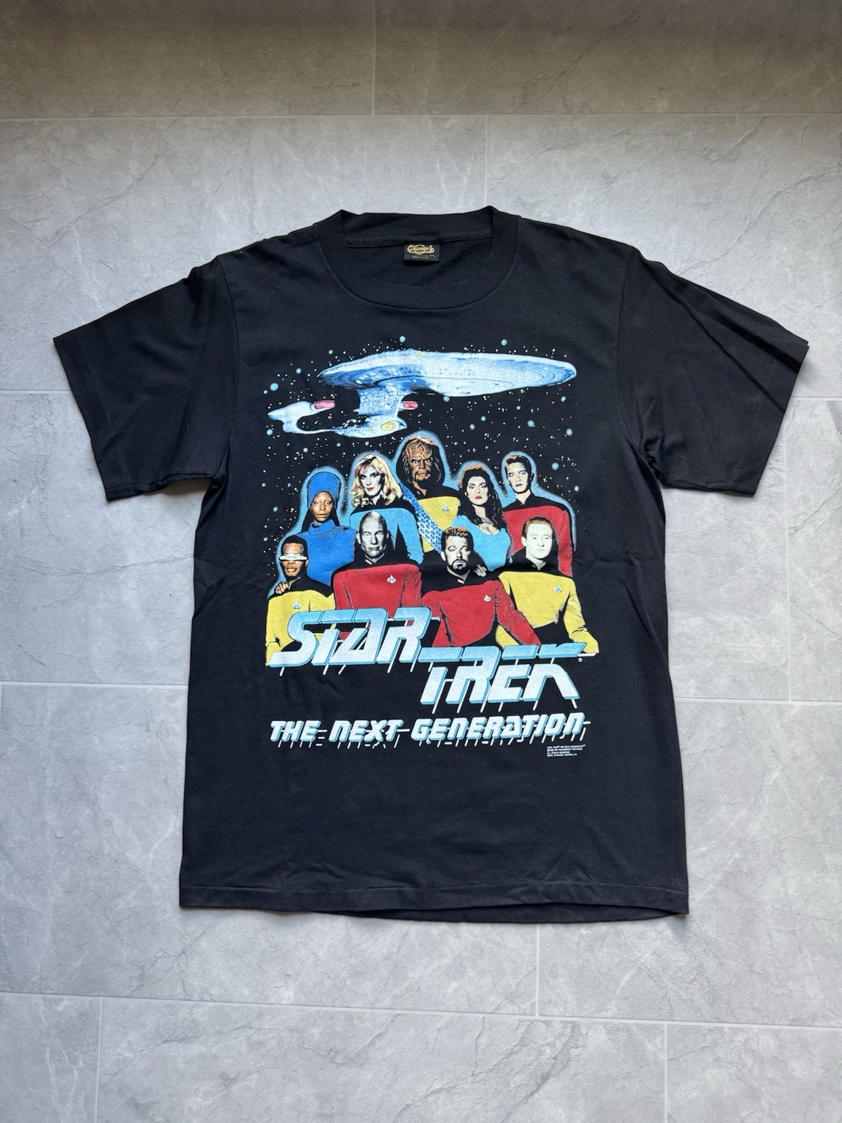 Vintage 1991 Star Trek The Next Generation Black Graphic T-Shirt