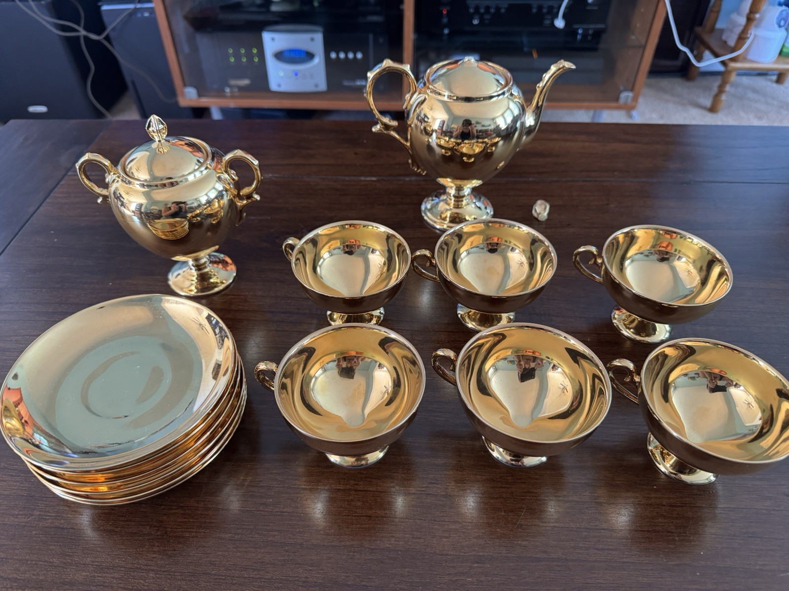 Noritake Vintage Gold Tea Set W/ Teacups Sugar Bowl Teapot & Saucers Japan