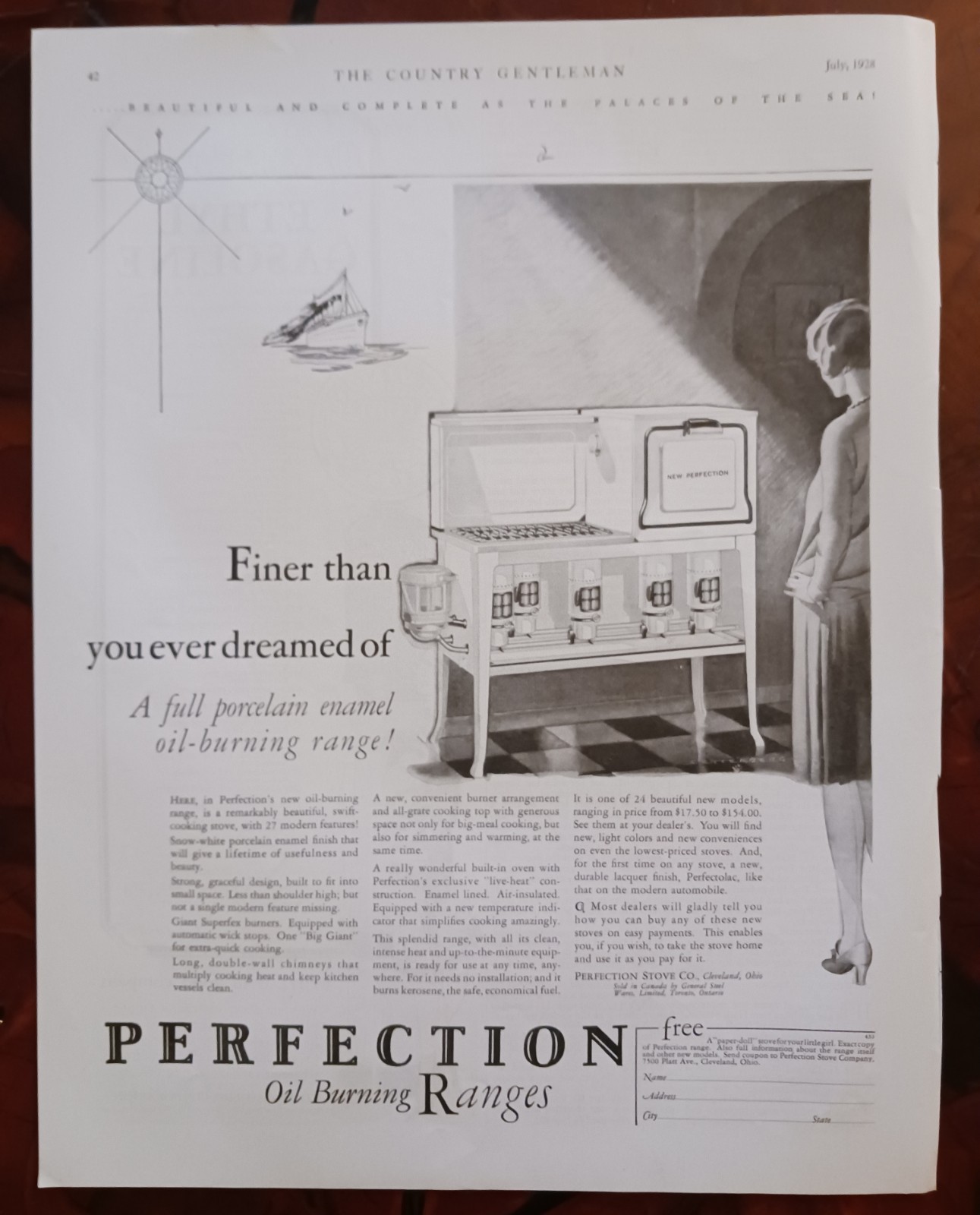 1928 Perfection Oil Burning Range Cook Stove & Ethyl Gasoline Vintage Print Ads