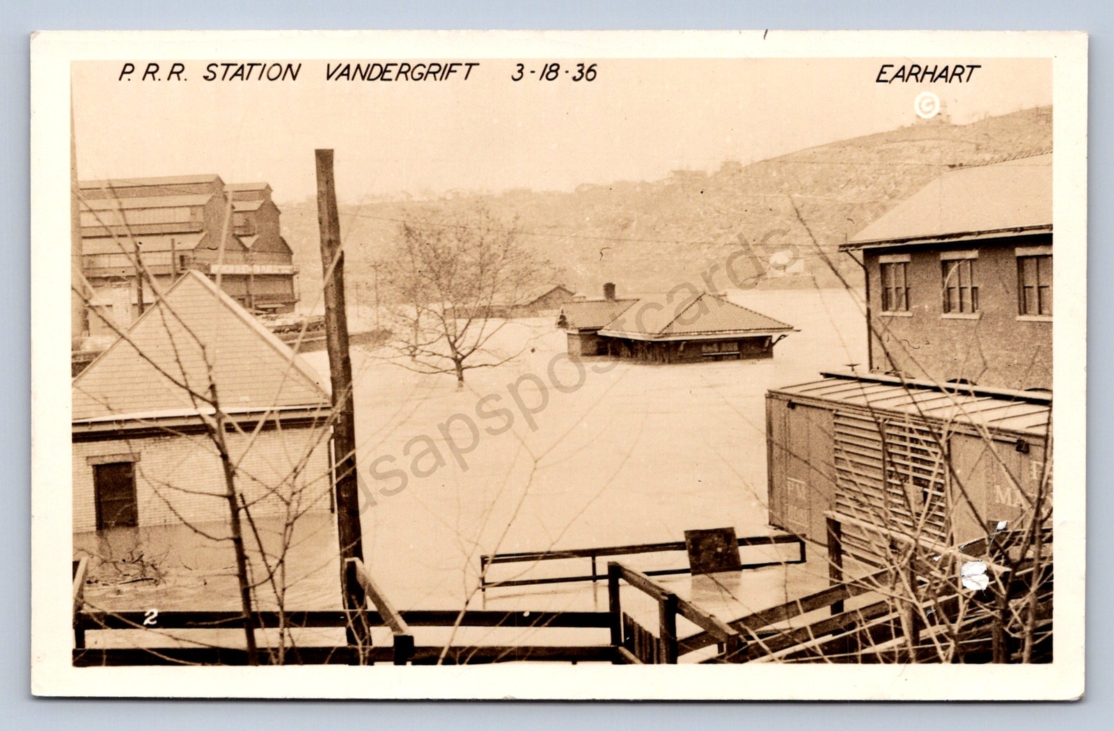 J98/ Vandergrift Pennsylvania RPPC Postcard c1936 Flood Railroad Depot 155 J98/ Vandergrift Pennsylvania RPPC Postcard c1936 Flood Railroad Depot 155