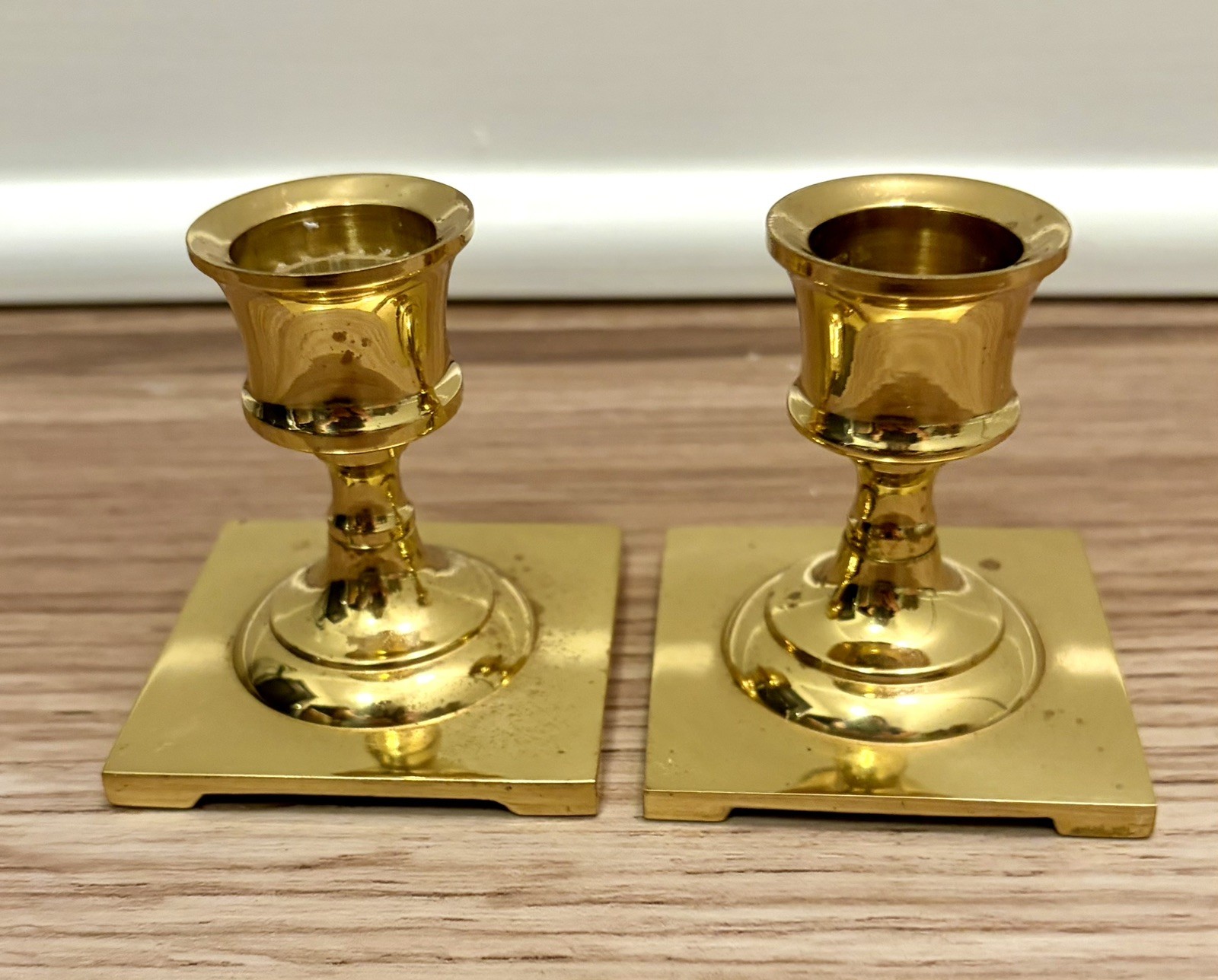 Pair Of Small Brass Square Base Candlestick Holders Vintage Style Partylite Pair Of Small Brass Square Base Candlestick Holders Vintage Style Partylite