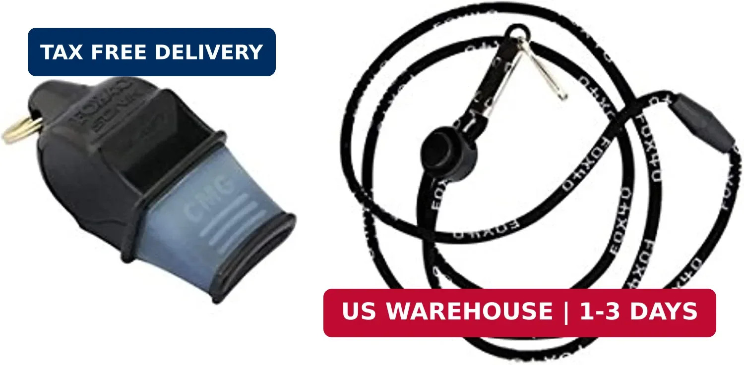 Fox 40 Sonik Blast CMG Whistle with Lanyard, Black