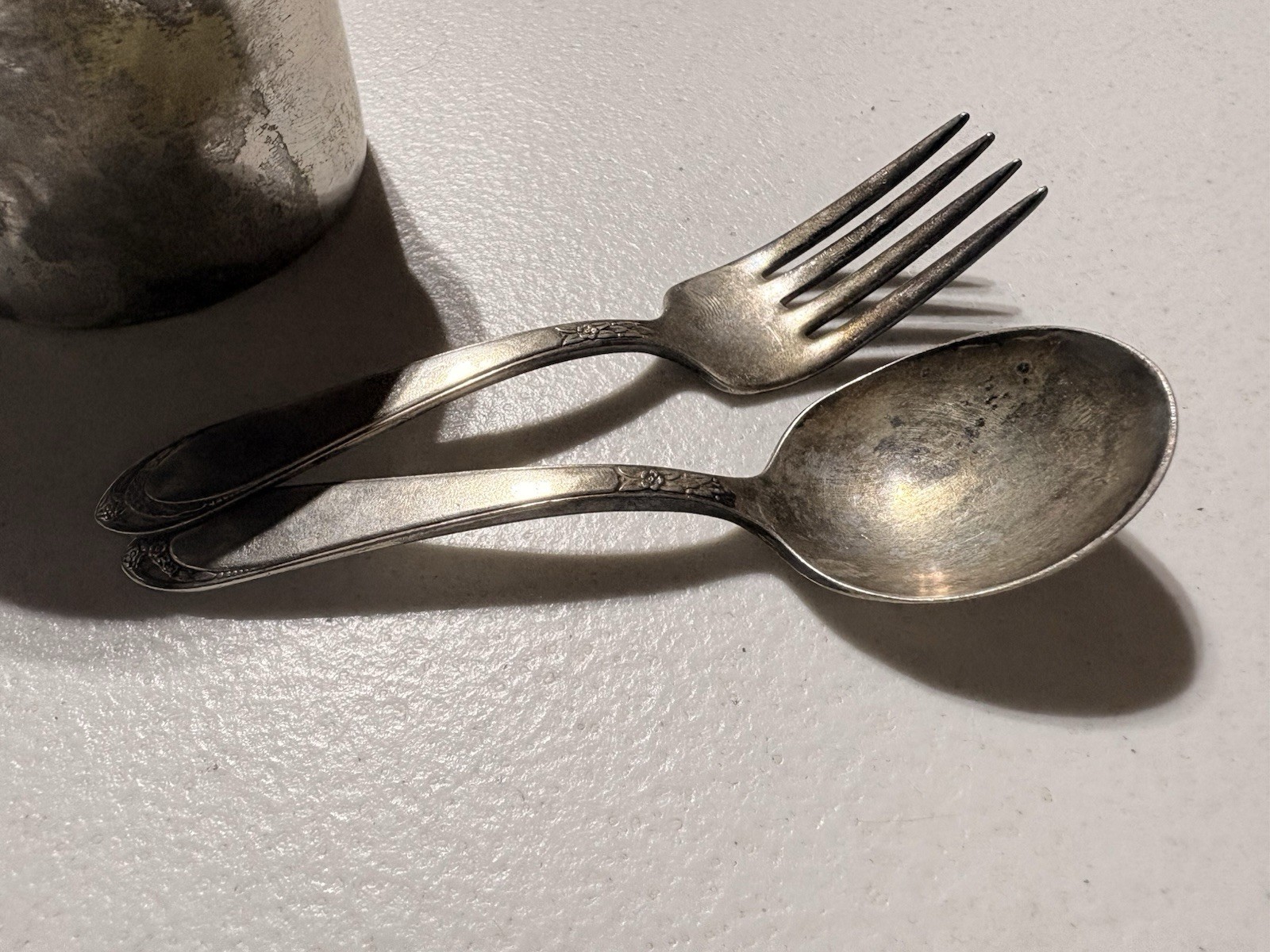 Vintage 1847 Rogers Bros Silver Plate Baby Cup Spoon Fork Vintage 1847 Rogers Bros Silver Plate Baby Cup Spoon Fork