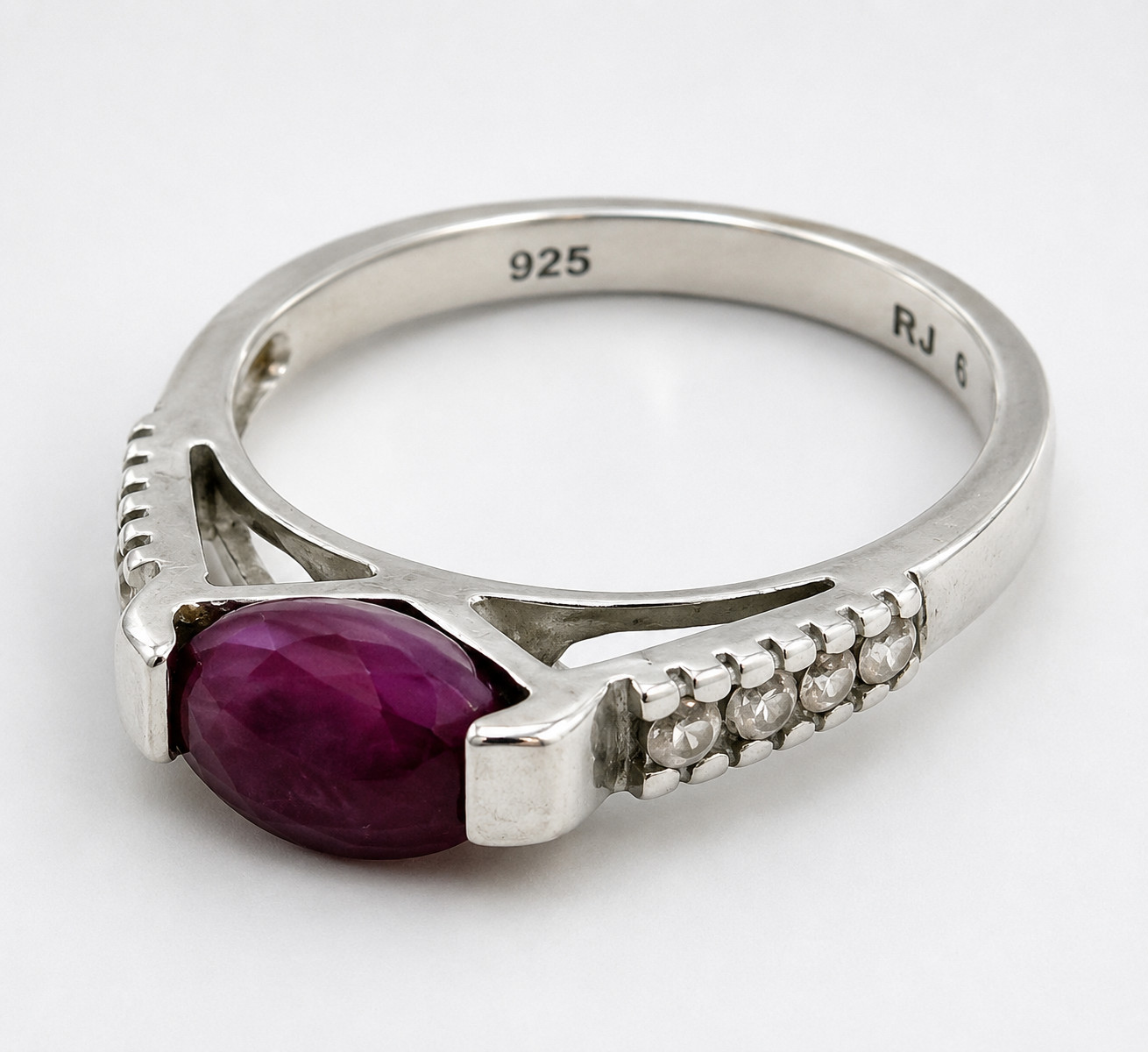RJ Graziano 925 Sterling Silver Womens Ring Ruby Cubic Zirconia Sz 6.25 Dainty