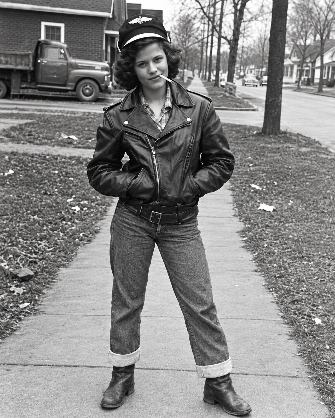 1950s Americana Rockabilly Leather Smoker Tough Girl Matte Photo Reprint 8x10