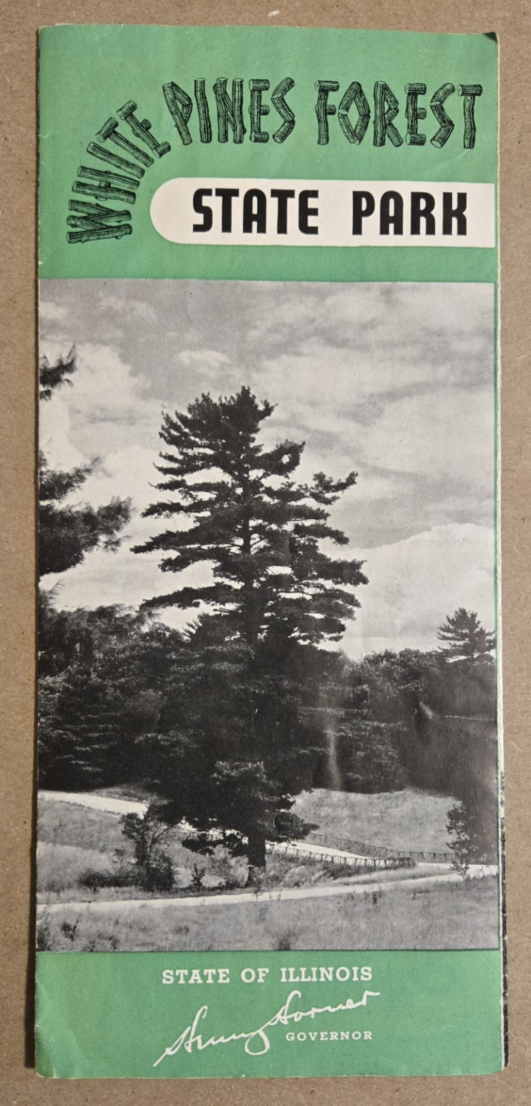 Vtg 1930\'s  White Pines Forest State Park Fold Out Map Illinois Henry Horner S29