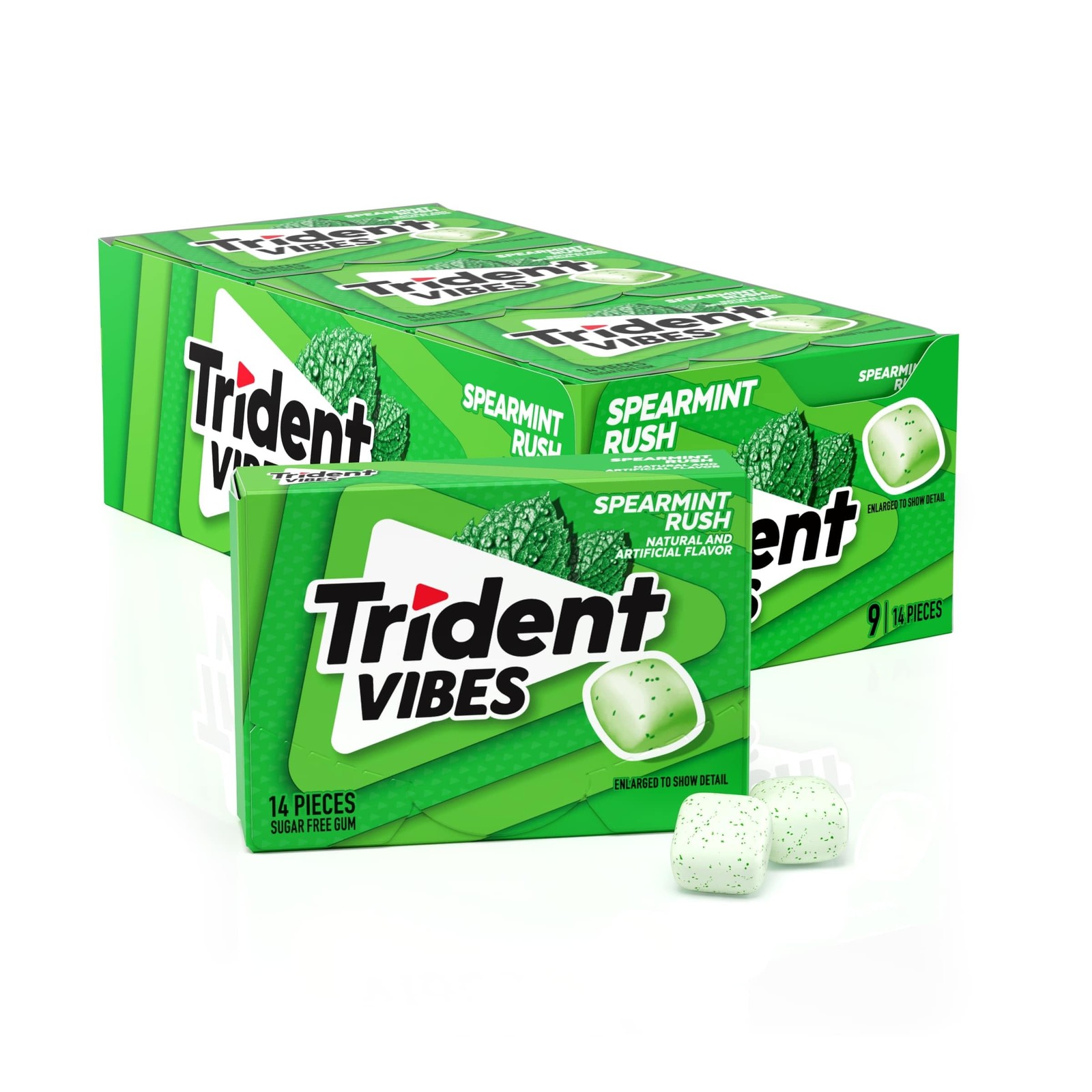 Trident Vibes SPEARMINT RUSH Sugar Free Chewing 14 Count (Pack of 9), Green Trident Vibes SPEARMINT RUSH Sugar Free Chewing 14 Count (Pack of 9), Green