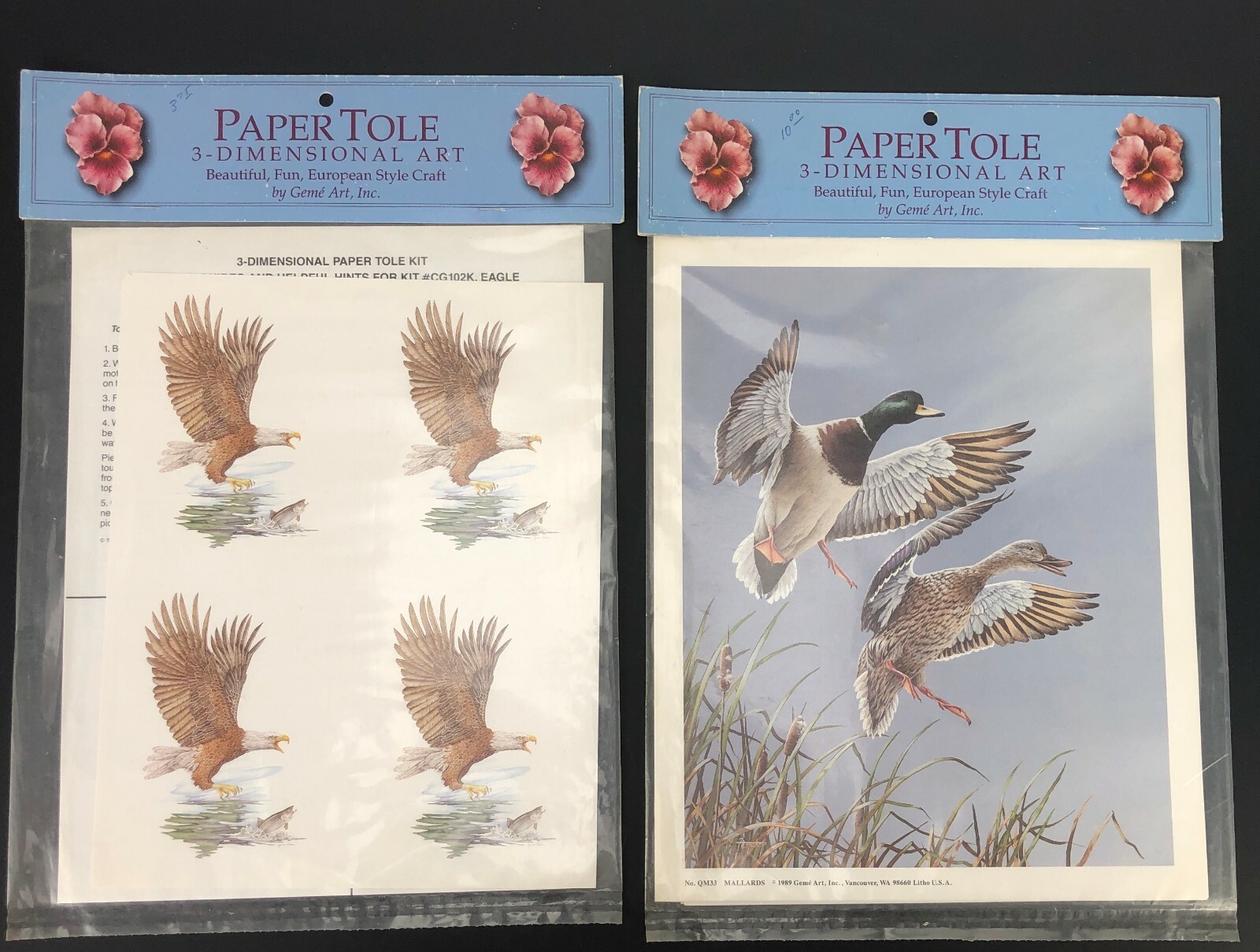 Vintage NOS Geme Art Paper Tole 3-Dimensional Art Eagle & Mallard Duck Lot 1990s
