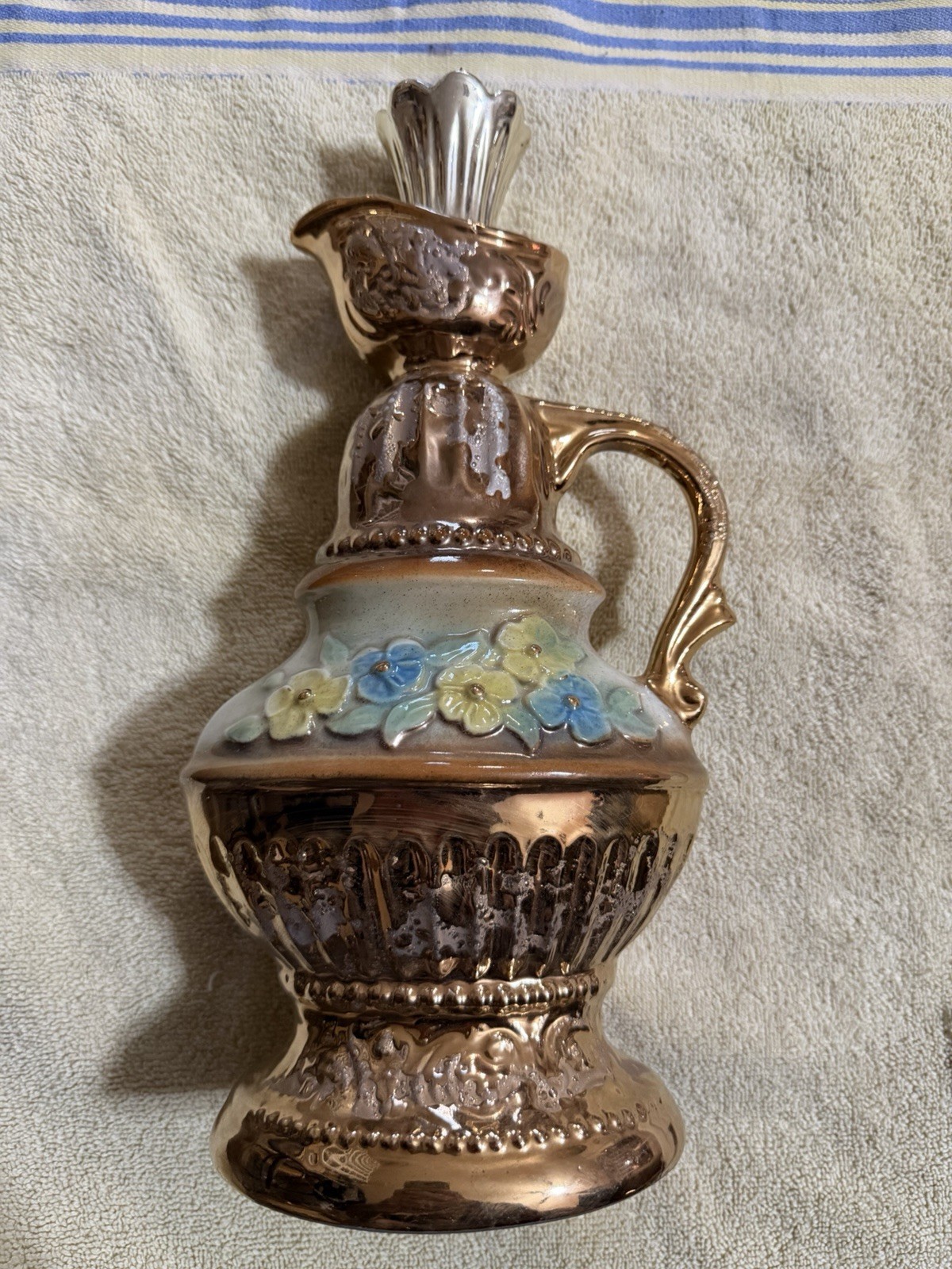 Vintage 1976 James Jim Beam Gold Floral Whiskey Decanter, Empty, Regal China