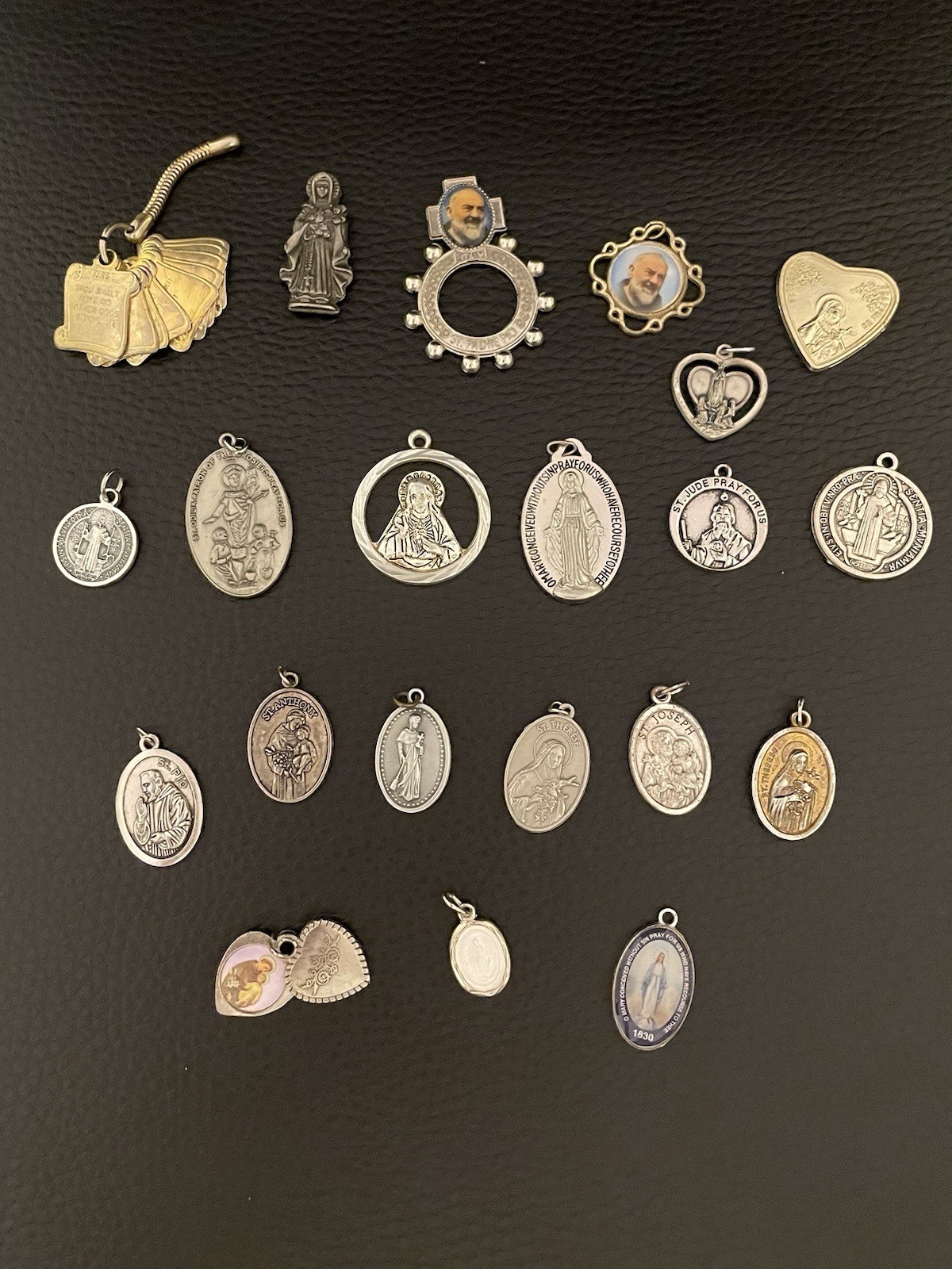 Lot of 21 Catholic Religious Devotional Medals Charms Pendants Ring Mixed Metal
