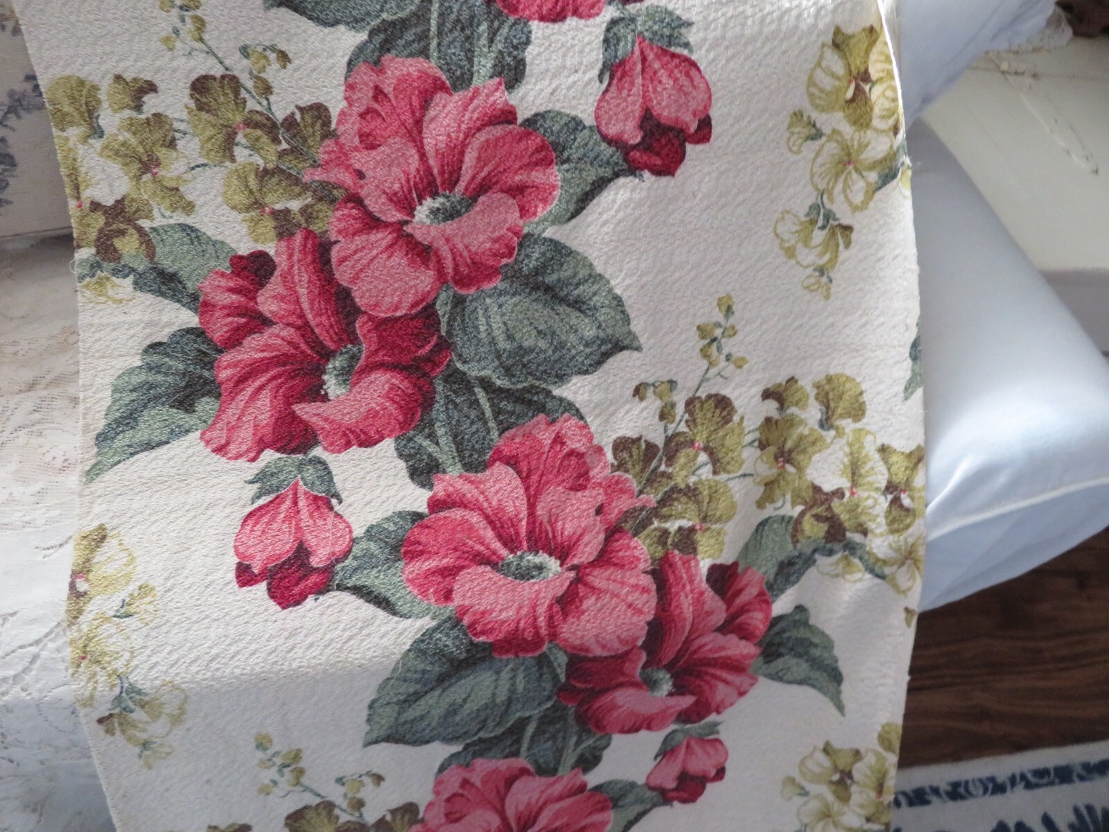 Vintage Florida Beach Hotel SUPER NUBBY Barkcloth Florals on Creamy White