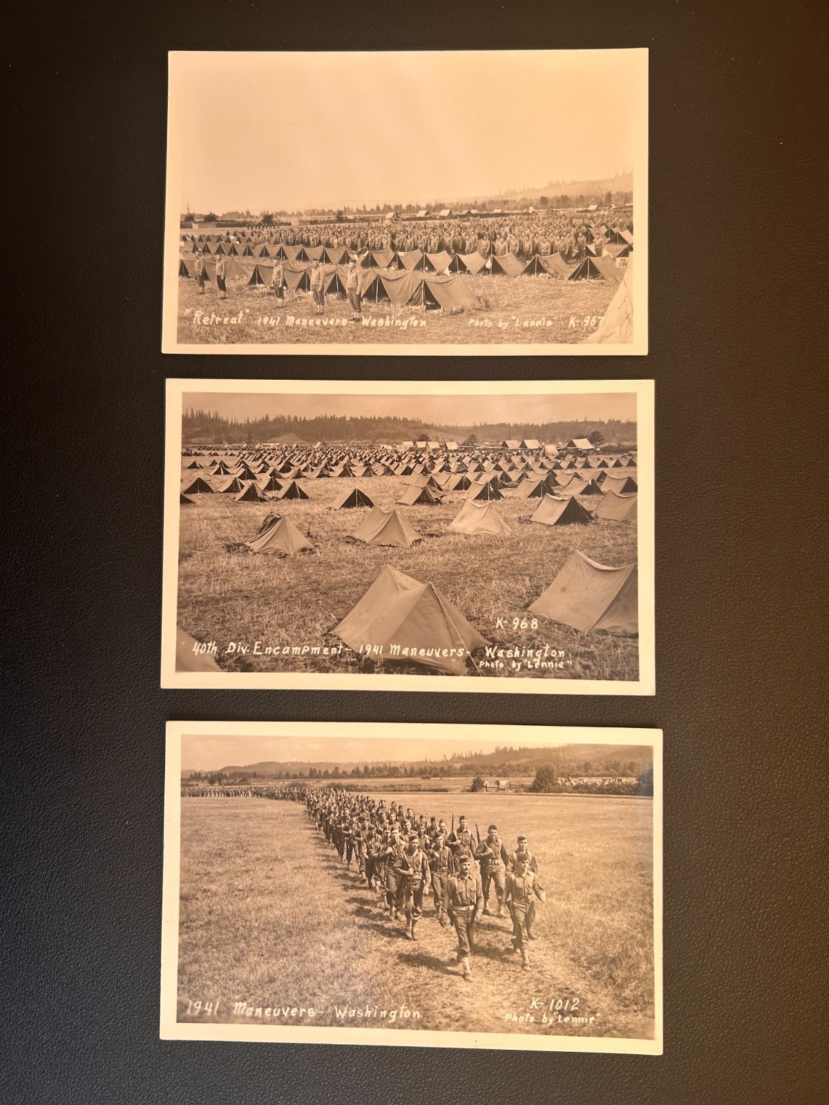 Washington. Miltary Tranning. 1941. Vintage Real Photo Postcards. Set of 3.
