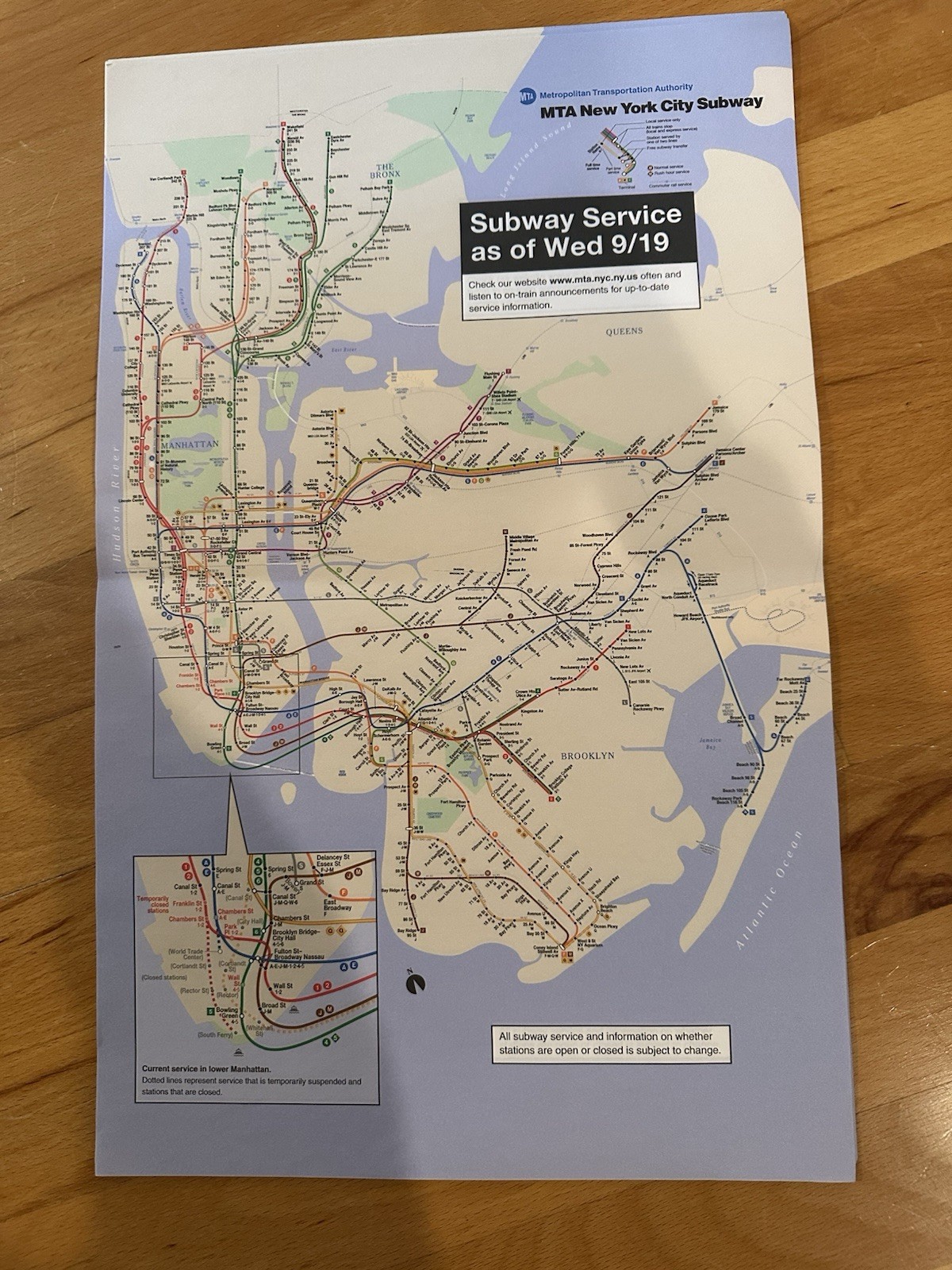 Vtg New York City 9/19/2001 - 9/11 Service Distruption Ed MTA Subway Map