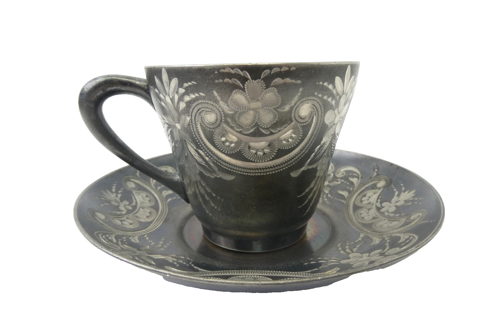 Vintage Used Meriden Company 17 USA Quadruple Plate Teacup Cup with Saucer Metal