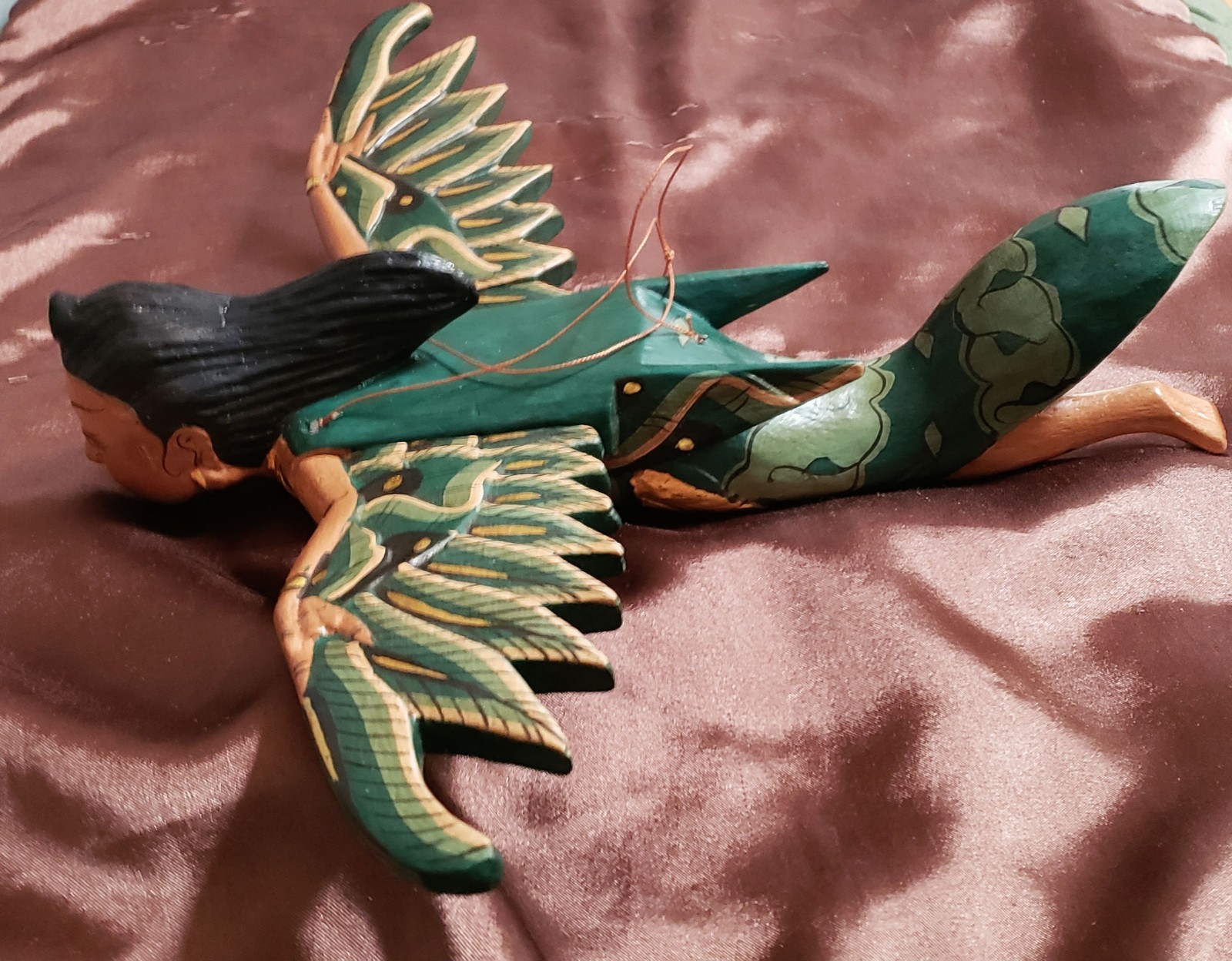 FLYING ANGEL HANGER (Med) Handcrafted, WOOD, GREEN Multi, Gold, 12