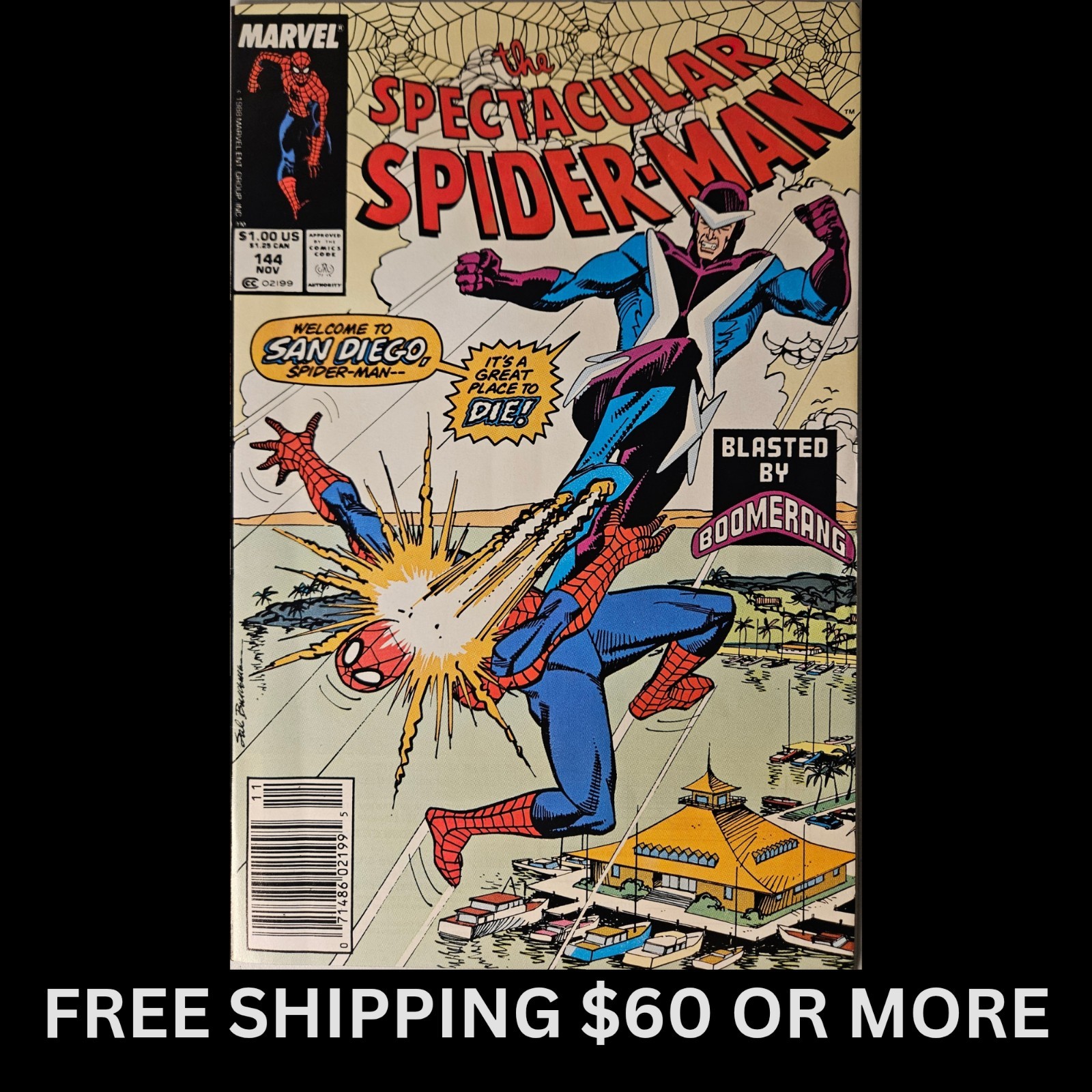 The Spectacular Spider-Man #144 (1988, Marvel) VF/NM 9.0 Newsstand Boomerang 