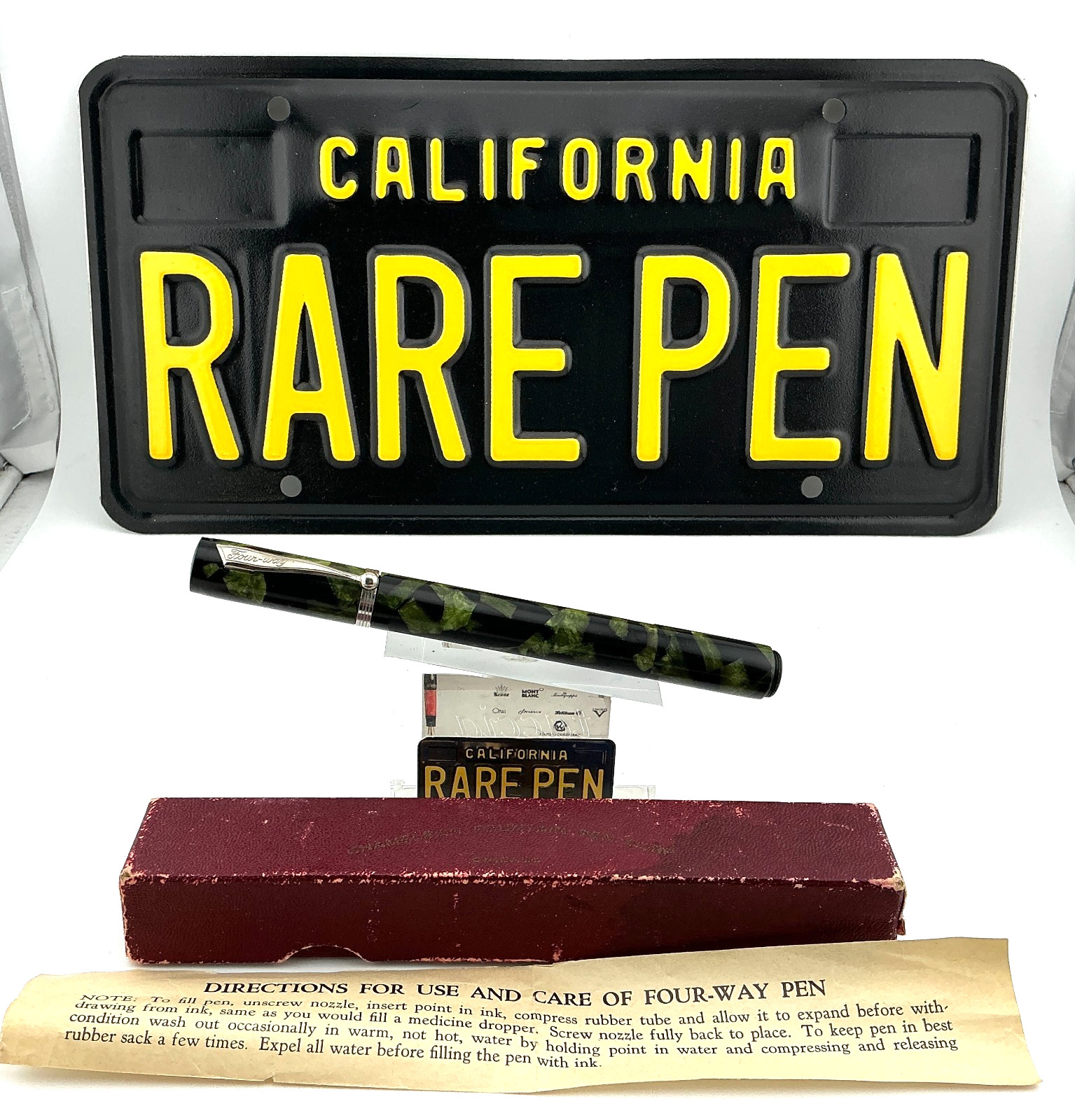 RARE 1934 CHAMELEON FOUR-WAY 2 14K NIBS Celluloid Fountain Pen Box and Papers