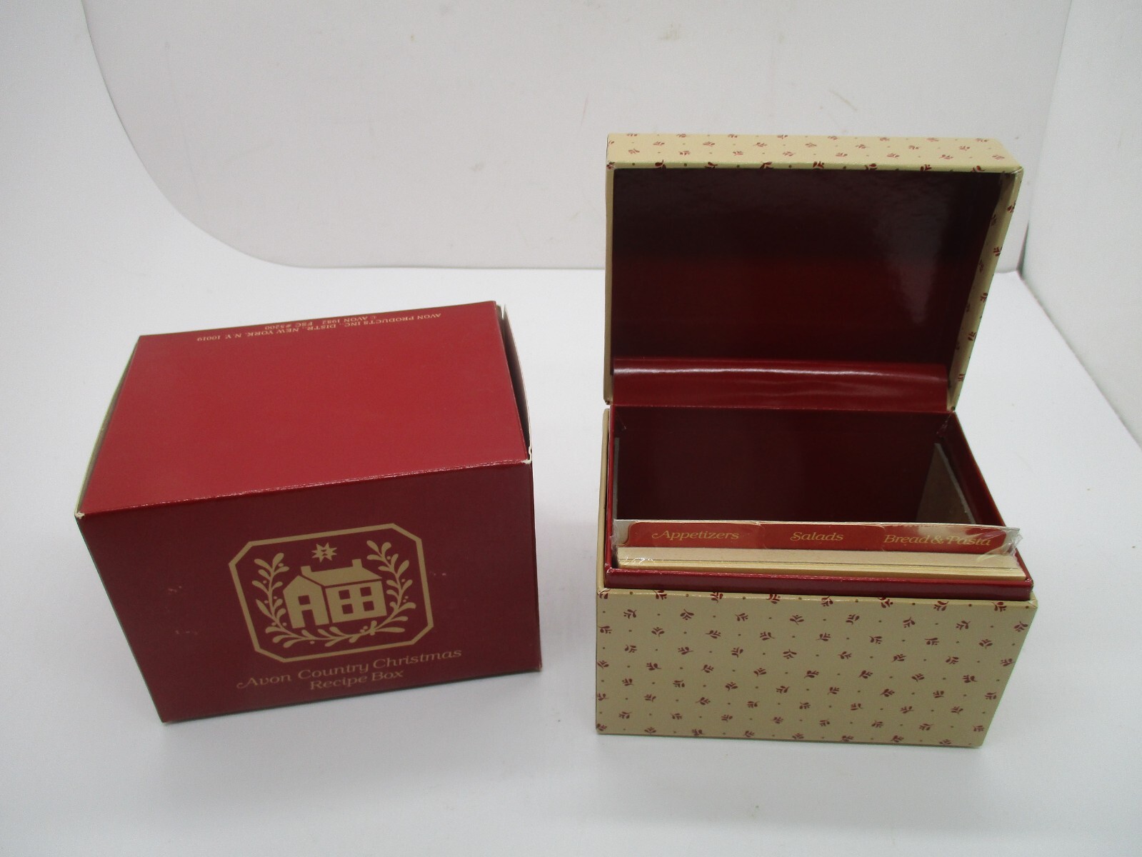 Vintage Recipe Box + Cards Avon Country Christmas NOS New