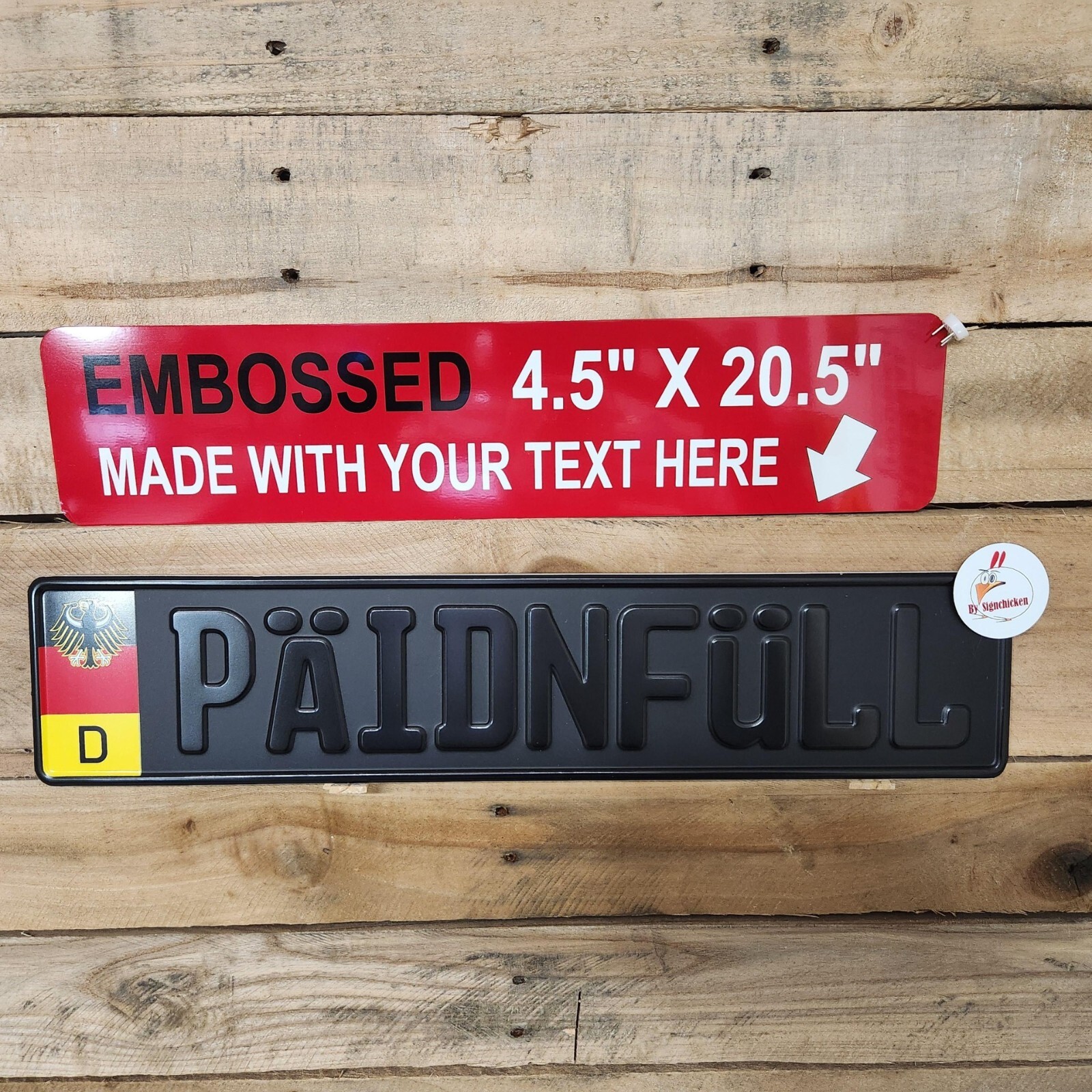 German European Embossed license plate with custom text / Black on Black * German European Embossed license plate with custom text / Black on Black *