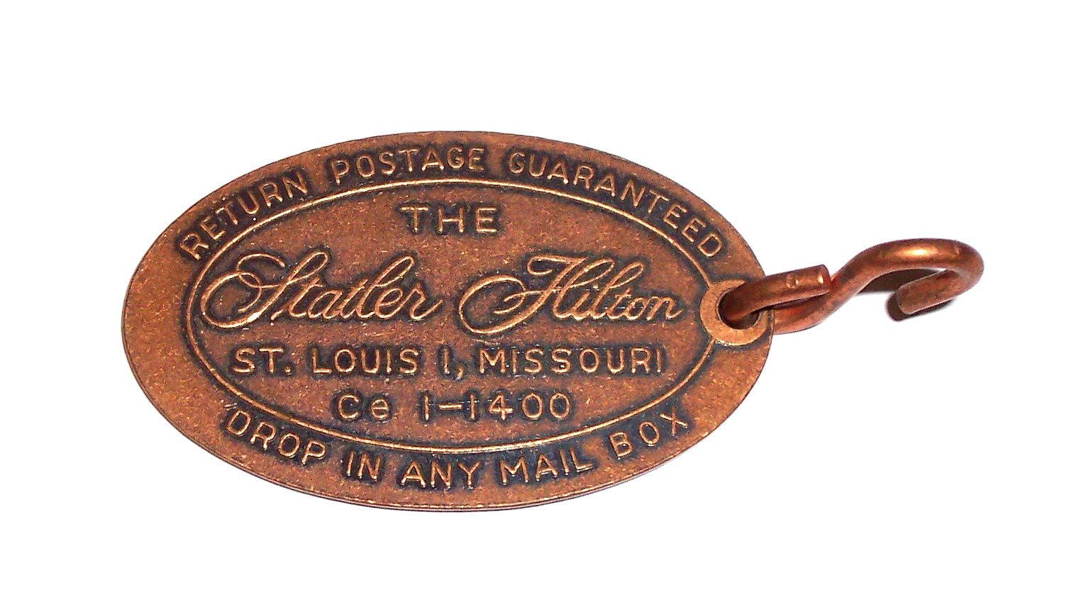 Vintage Bronze Hotel Key Fob Tag: STATLER HILTON St. Louis, MO