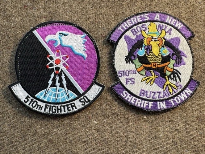 2 USAF Pilot Squadron Patches ~ 510 FS / Aviano / F-16 ~ w/ Hook Loop Backs # 3